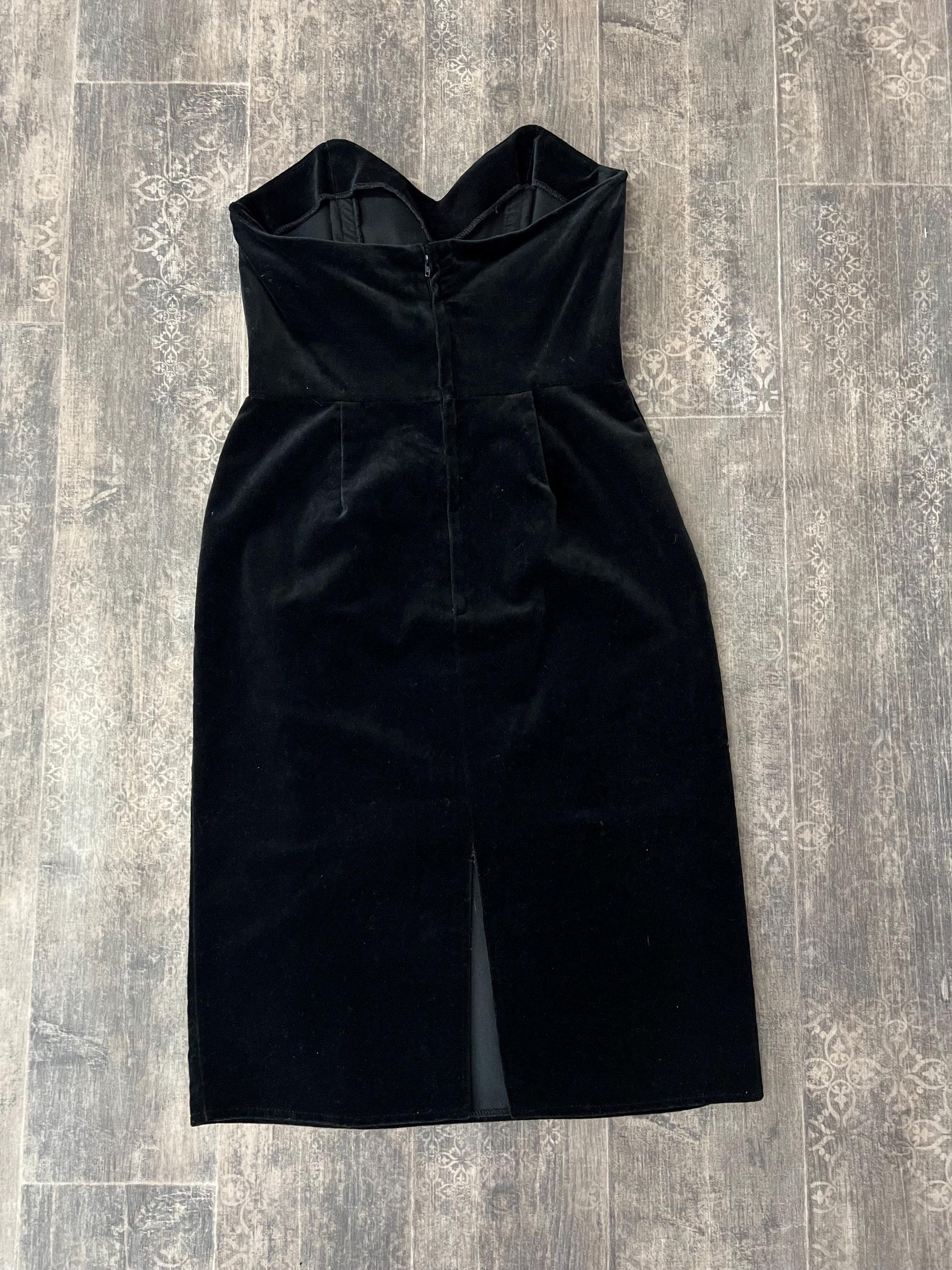 Black Velvet Strapless Dress Corseted Mini Dress Vintage 1990s Cocktail Party Dress