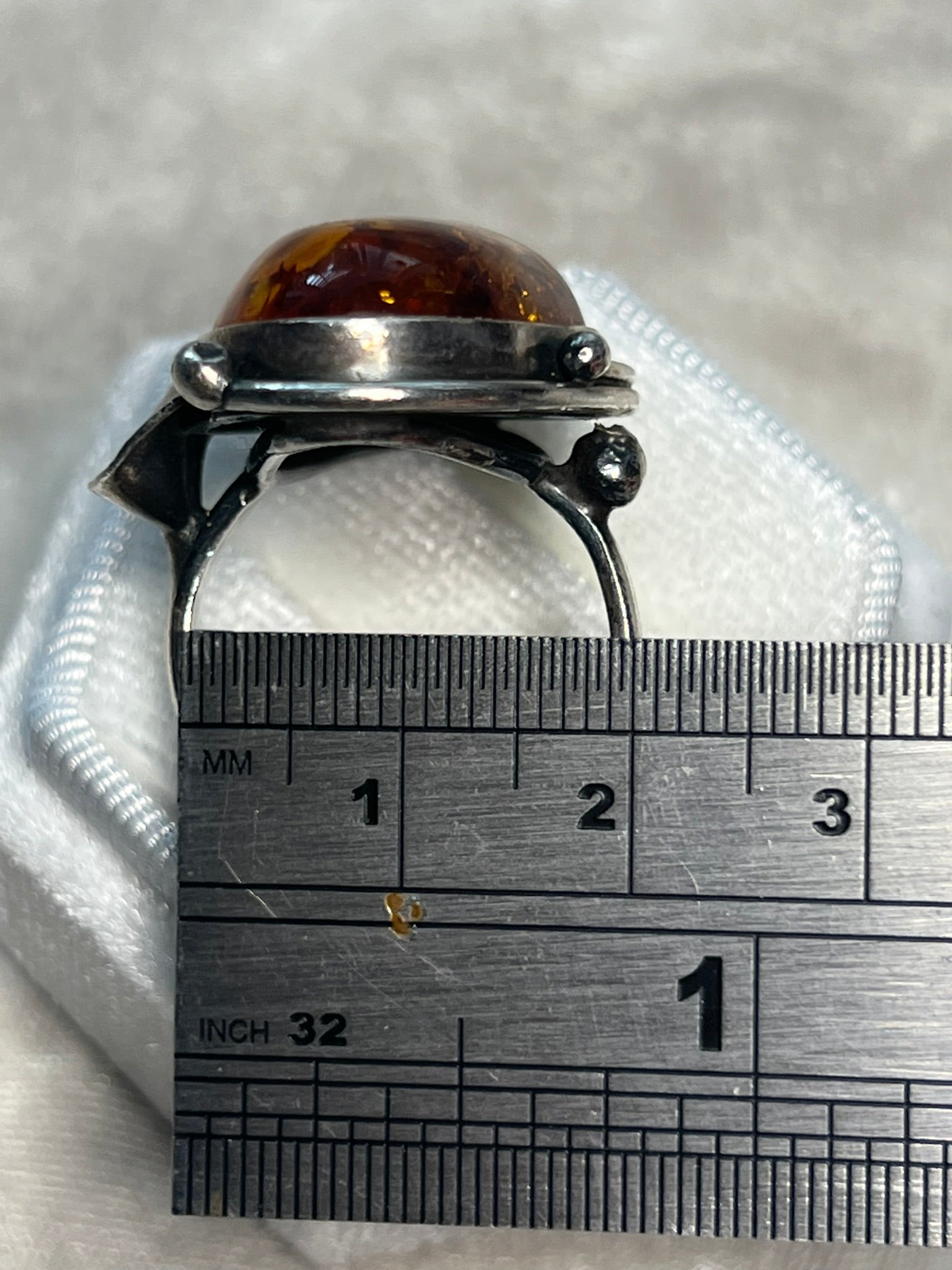 Vintage Bellarri Sterling Silver Amber Statement Ring Leaf Detail Size O