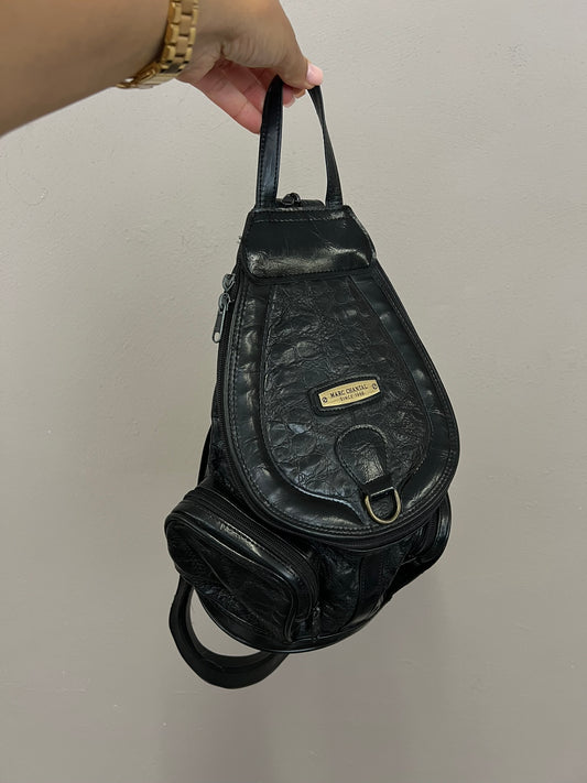 Vintage Leather Mini Backpack Genuine Leather 1990s Rucksack Marc Chantal Black