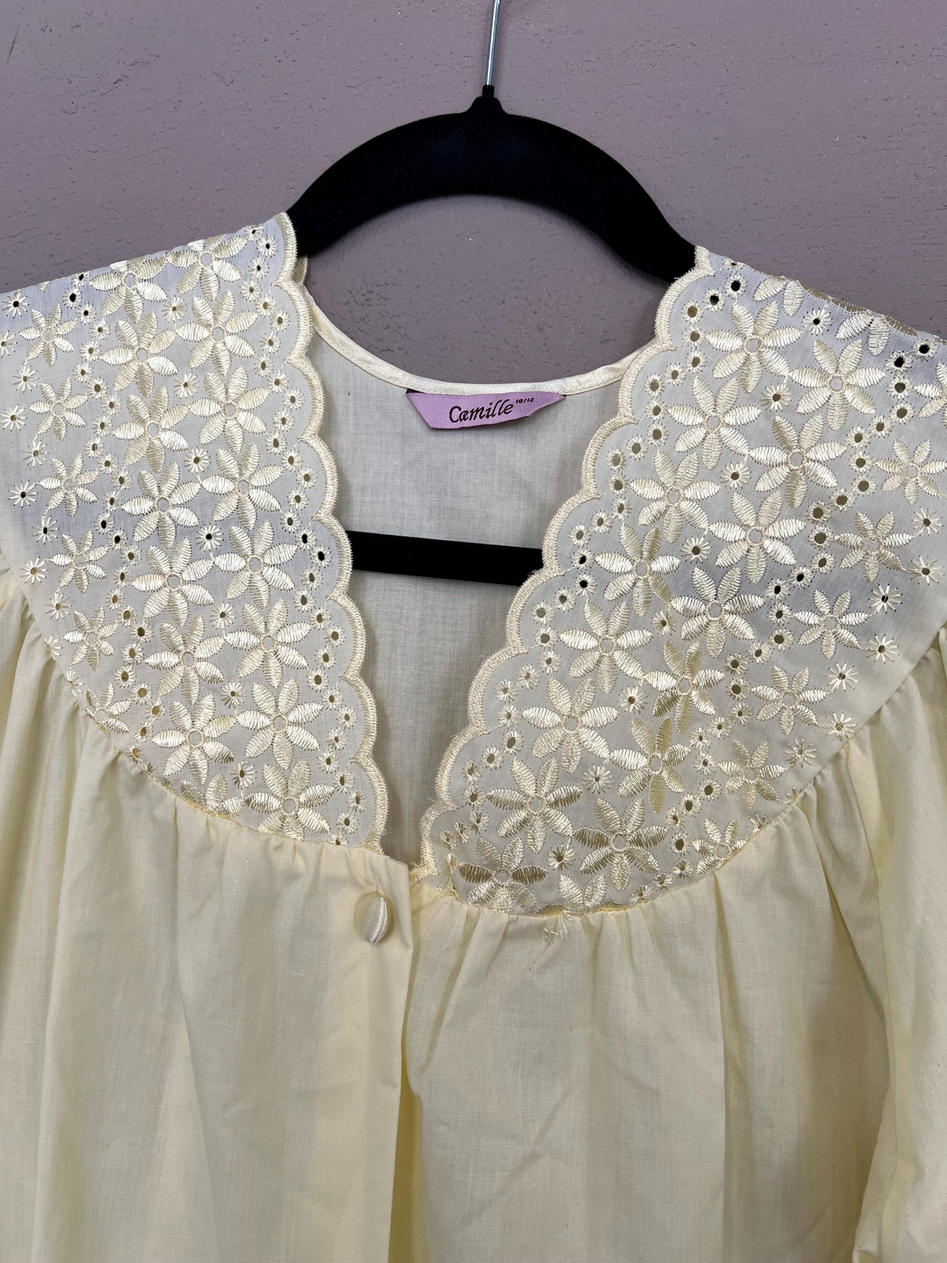 Buttercream Yellow Nightgown | Vintage | Lace Detail Satin Button Nightdress | Maxi Length