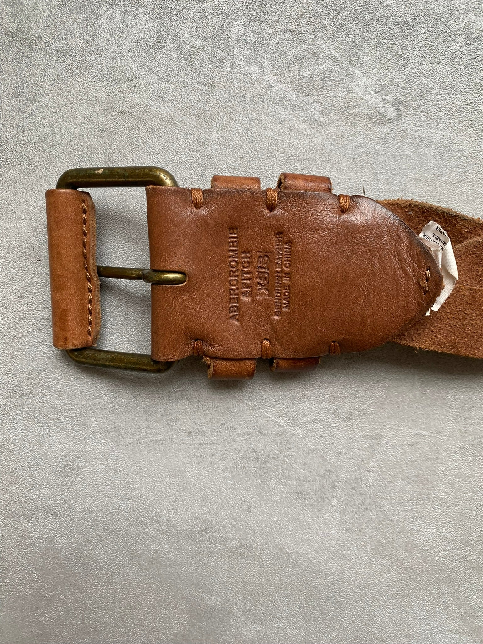 Abercrombie & Fitch Tan Leather Belt Chunky Brass Buckle