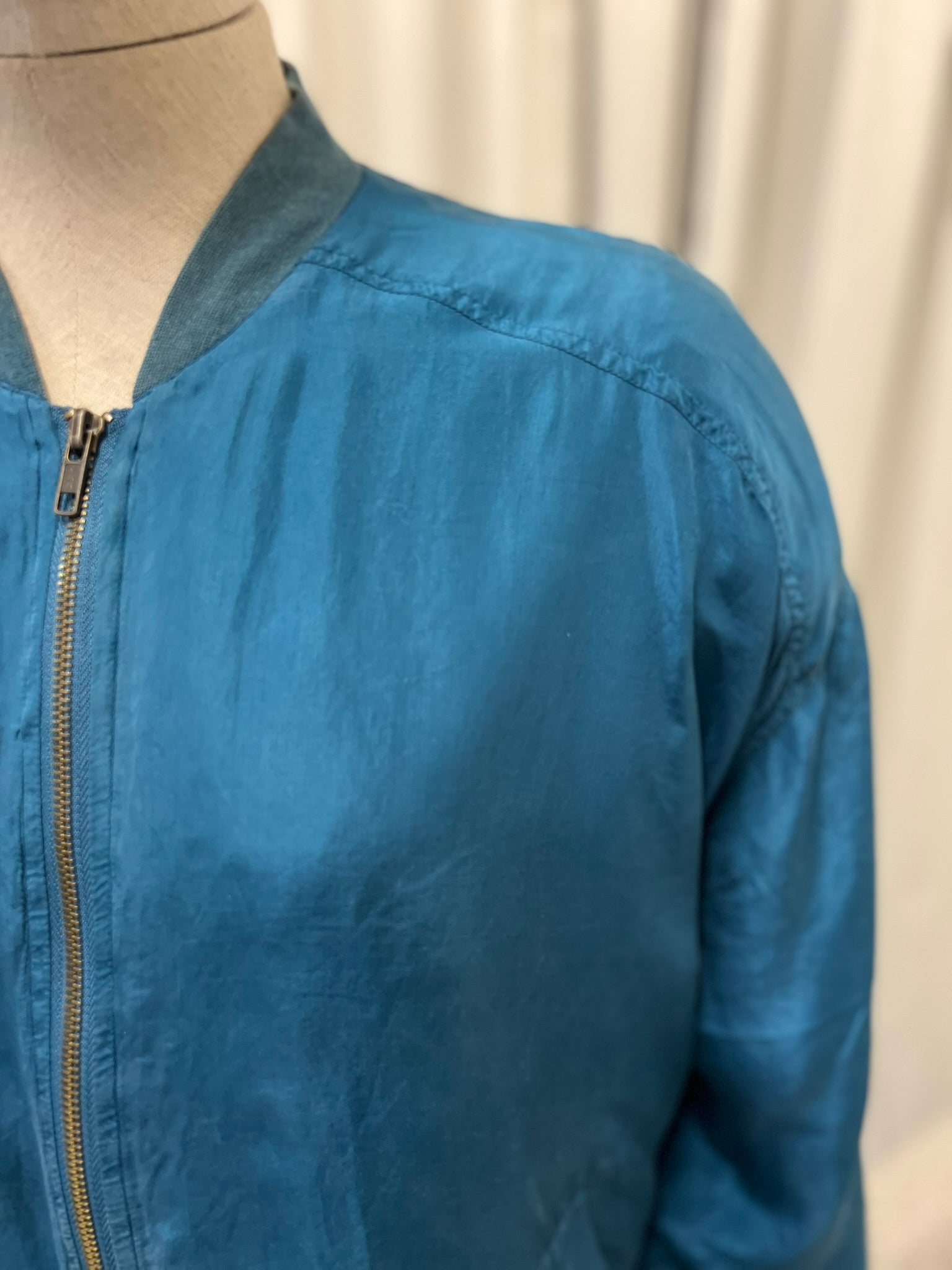 Vintage 1980s Mark Adam Teal Blue Silk Bomber Jacket 100% Silk Vintage Korean Genuine Silk Lightweight Oversized Women's Jacket Size L