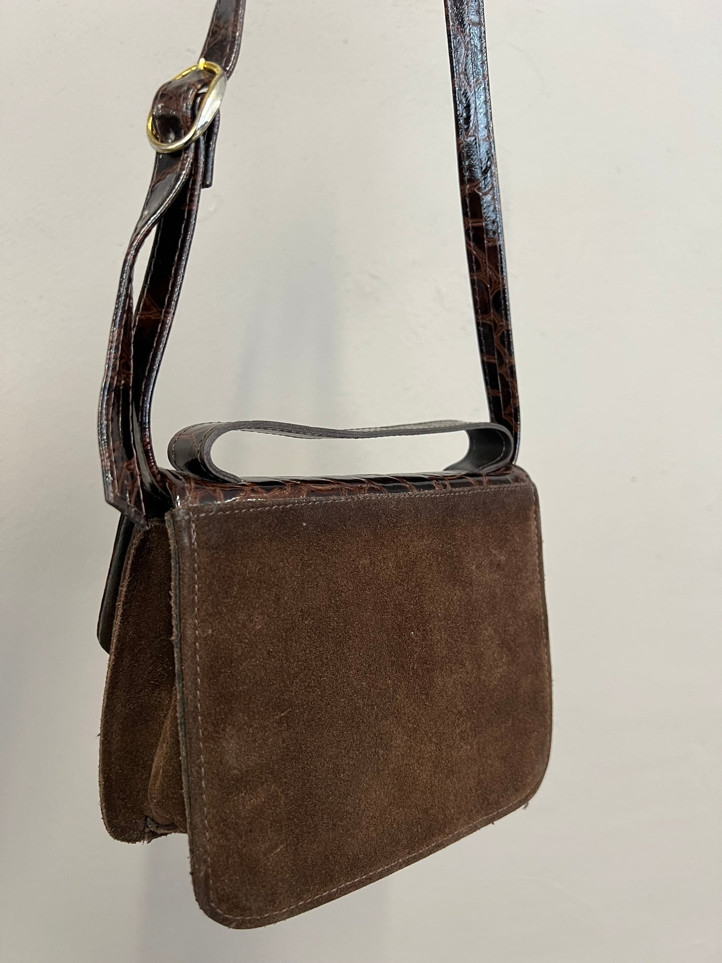 Vintage Brown Croc Suede Handbag Leather Shoulder Bag Crossbody