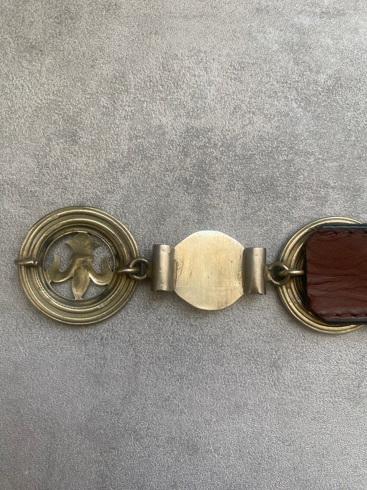 Vintage Brown Leather Belt Rudi Belt Fleur de Lis Buckle