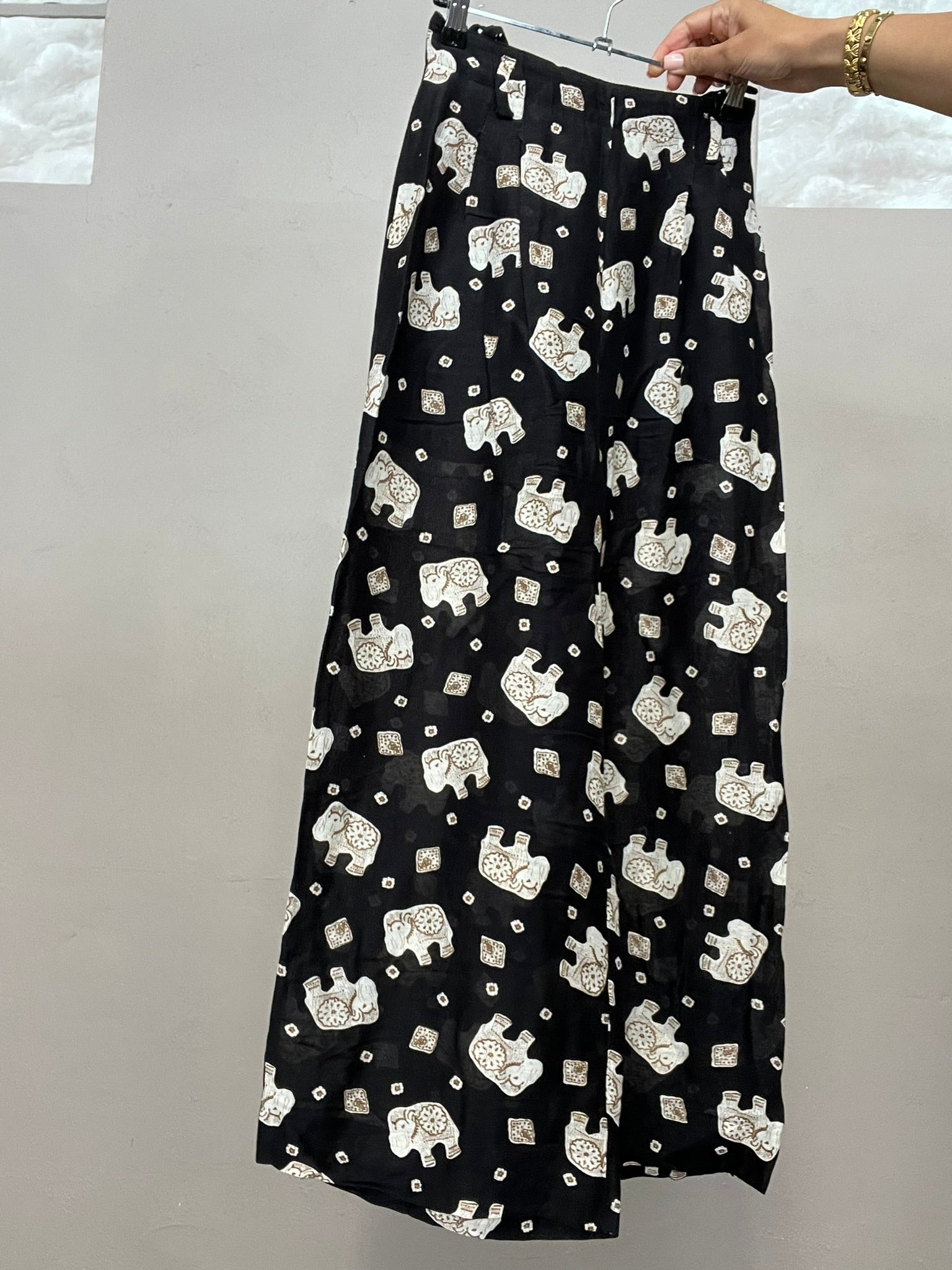 Wide Leg Trousers Vintage 1990s Betty Barclay Linen Blend Printed UK 6–8 Petite