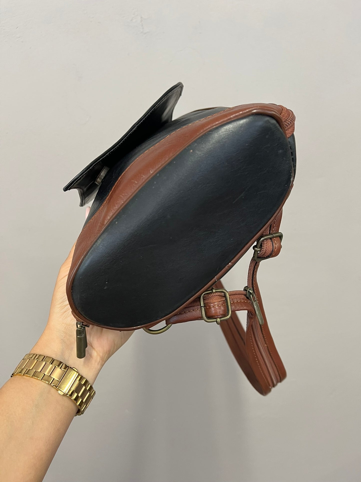 Vintage Leather Backpack Asymmetric Handbag Black and Brown 90s Vintage Bag