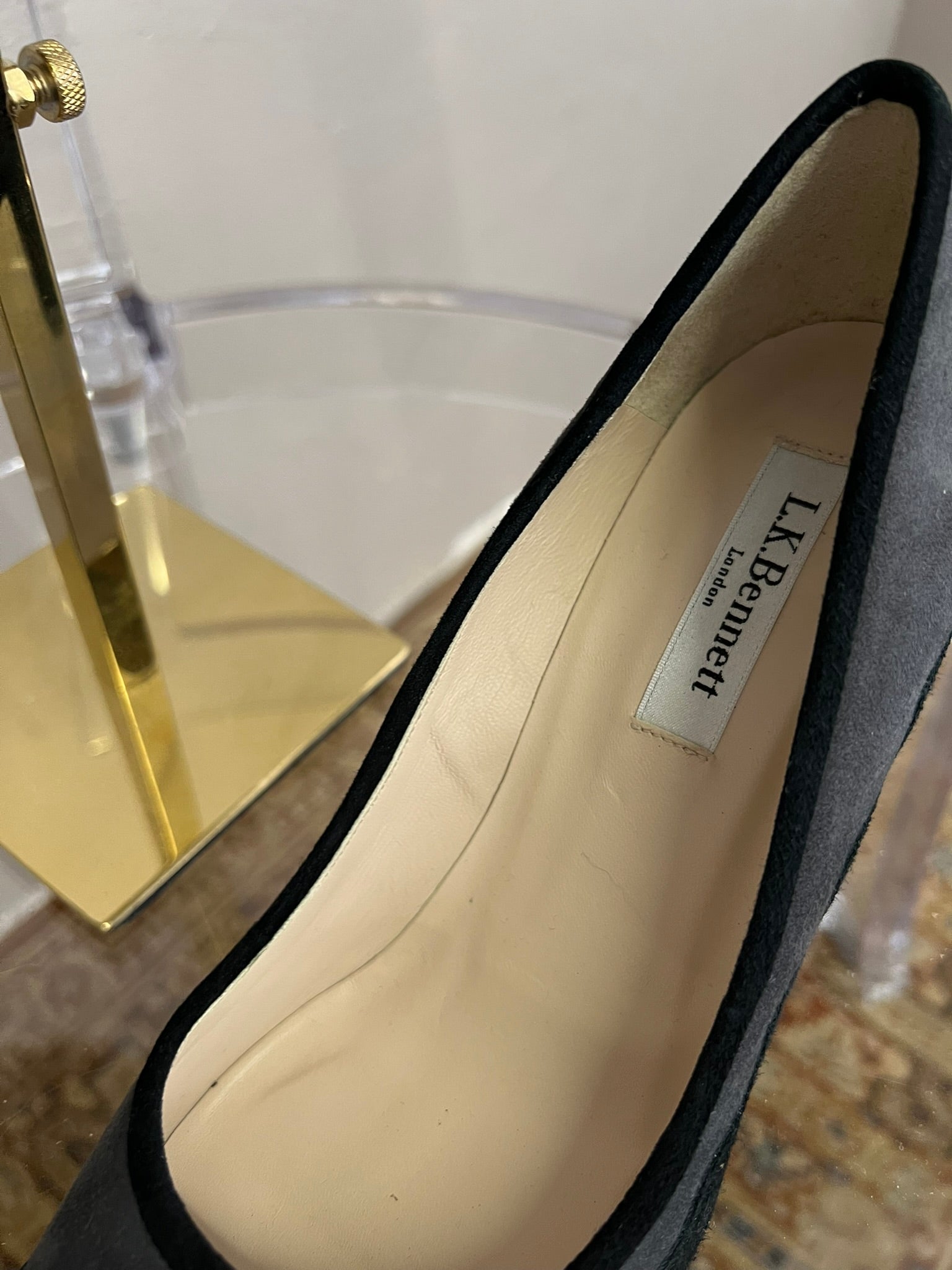 L.K. Bennett Black Suede Scalloped Heels Size 37