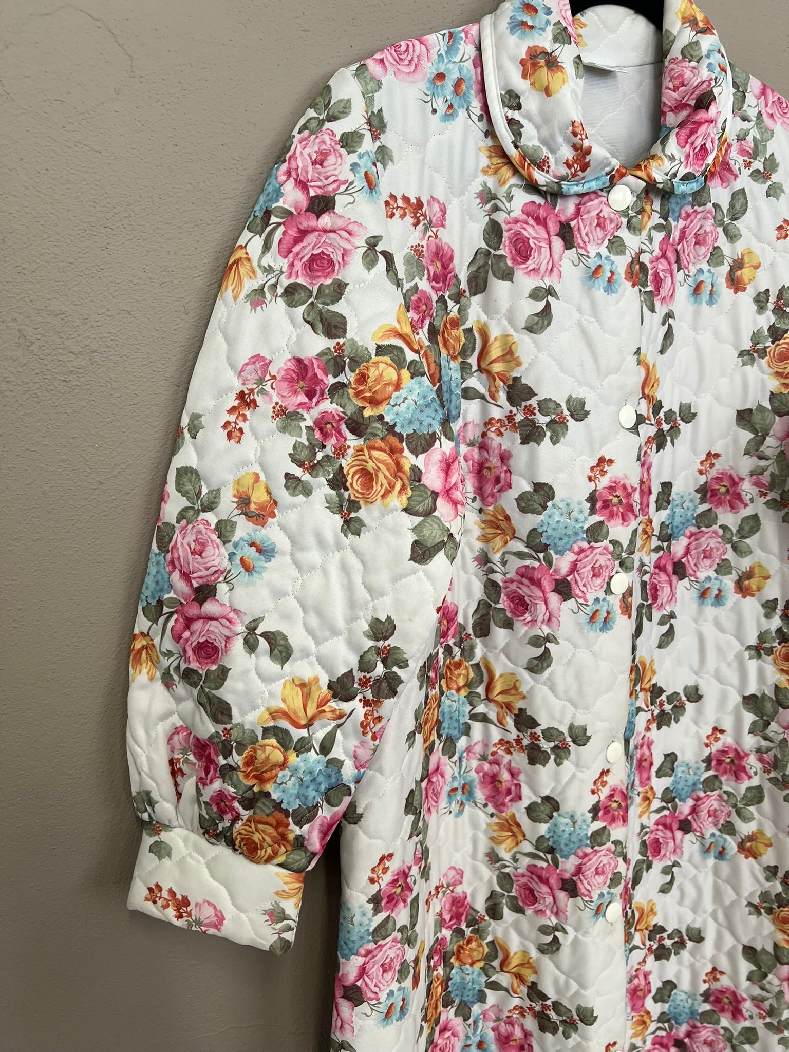 Vintage Dressing Gown Floral Quilted Housecoat Longline Canda UK12