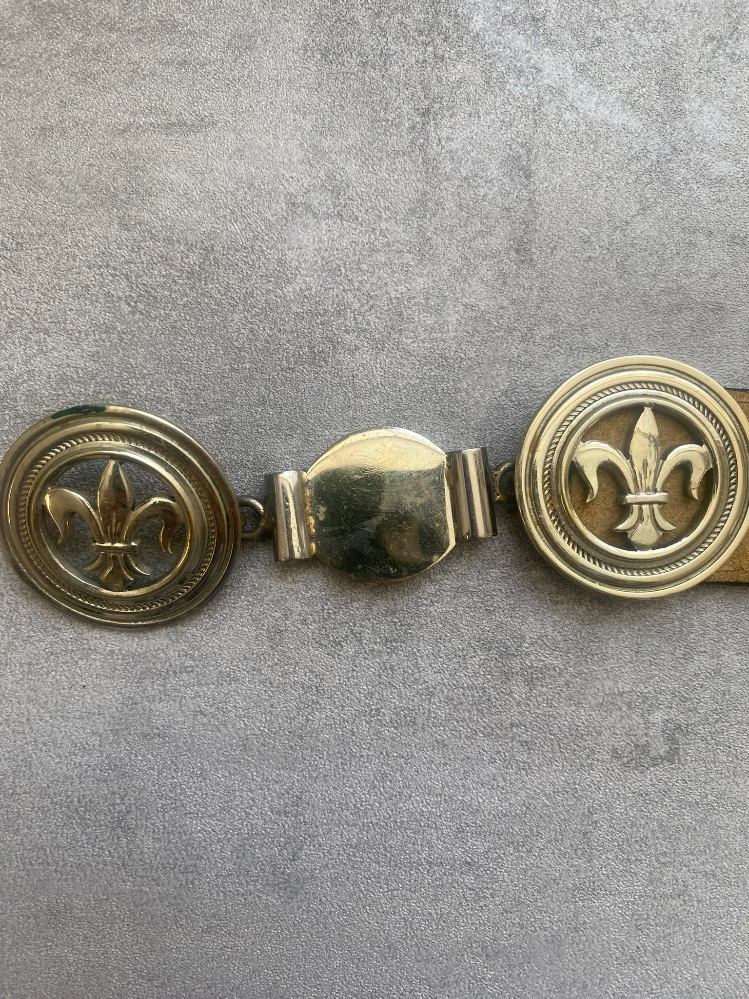 Vintage Brown Leather Belt Rudi Belt Fleur de Lis Buckle