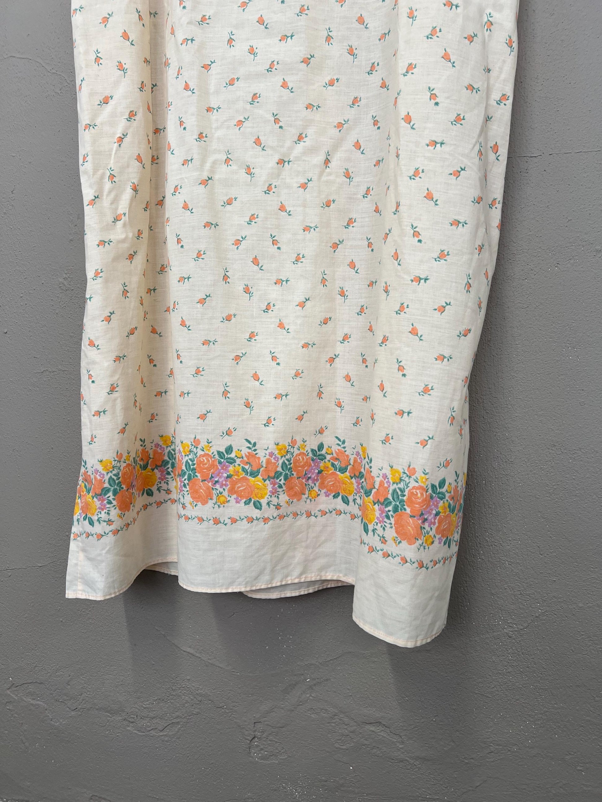 Floral Nightgown | Vintage 1970s | Maxi Length Night Dress | Cream Orange