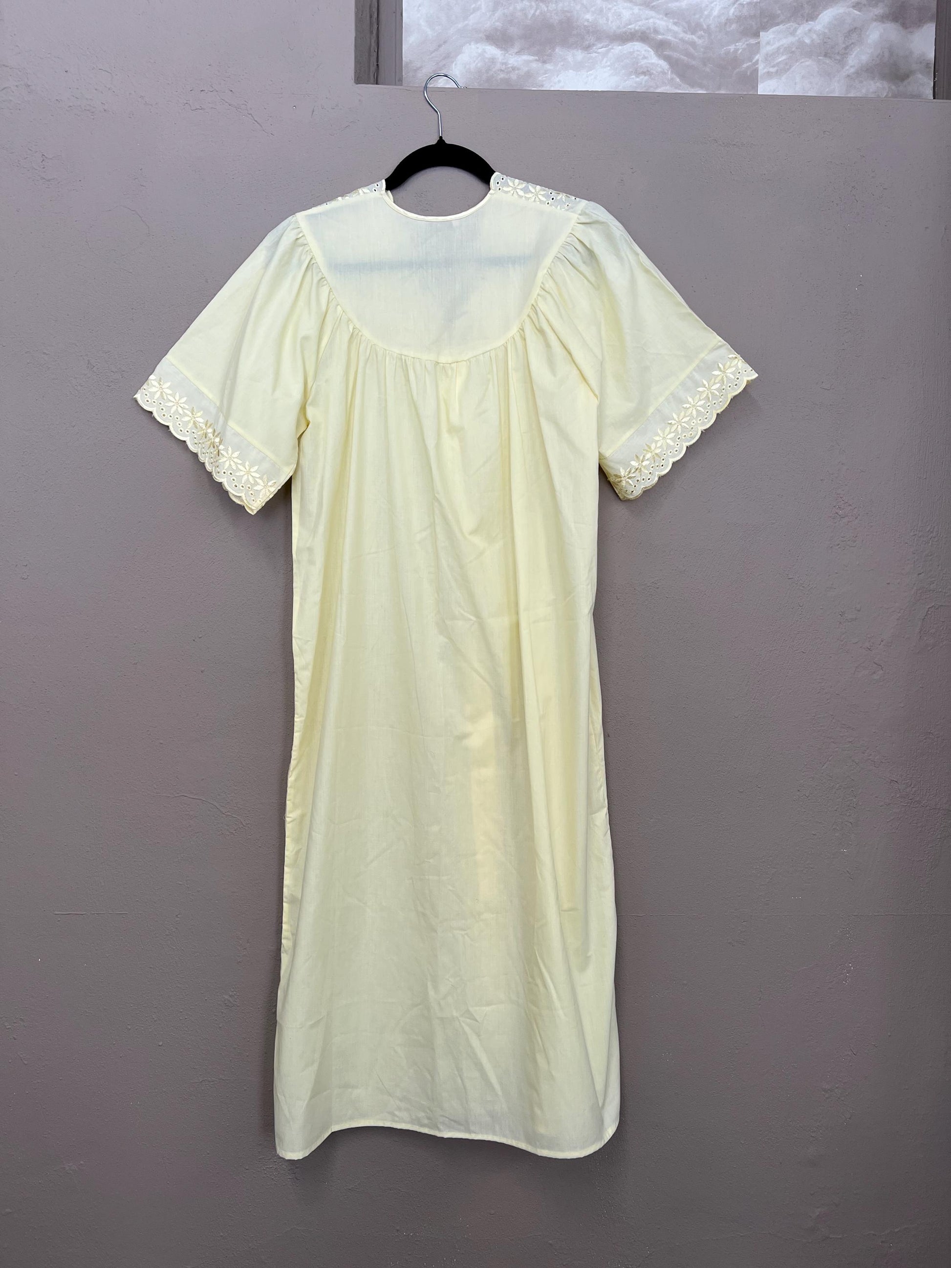 Buttercream Yellow Nightgown | Vintage | Lace Detail Satin Button Nightdress | Maxi Length