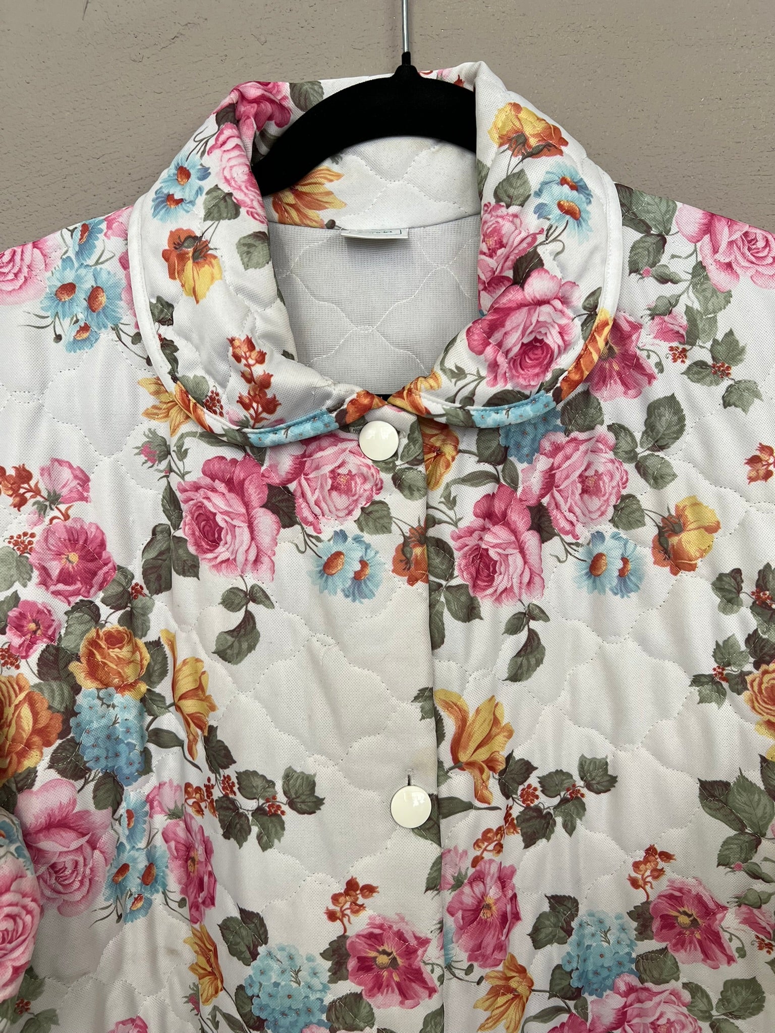Vintage Dressing Gown Floral Quilted Housecoat Longline Canda UK12