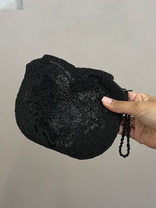 Evening Handbag Black Beaded Vintage 1990s Small Party Bag