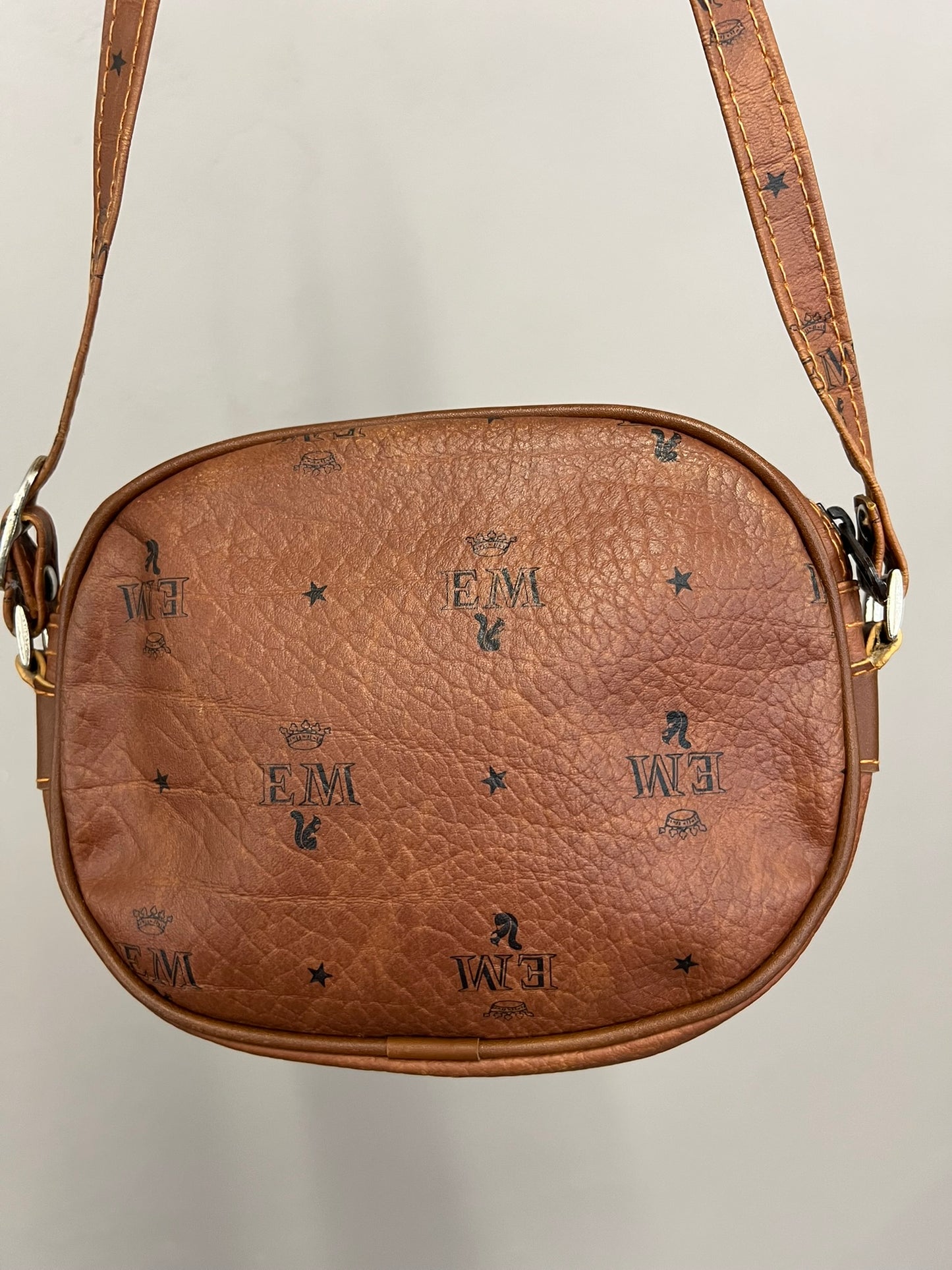 Vintage Monogram Faux Leather Crossbody Bag Tan Mini Handbag