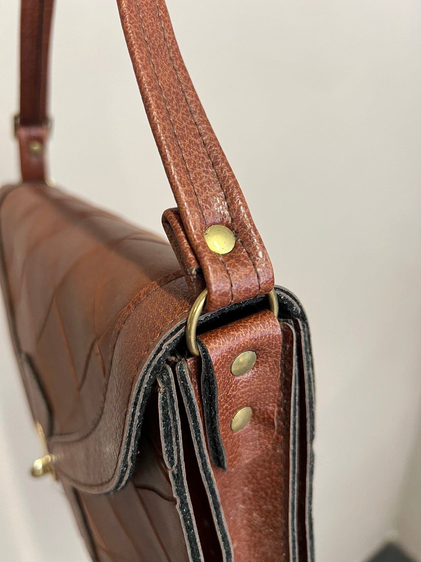 Vintage Brown Faux Leather Patchwork Shoulder Bag Made in Britain