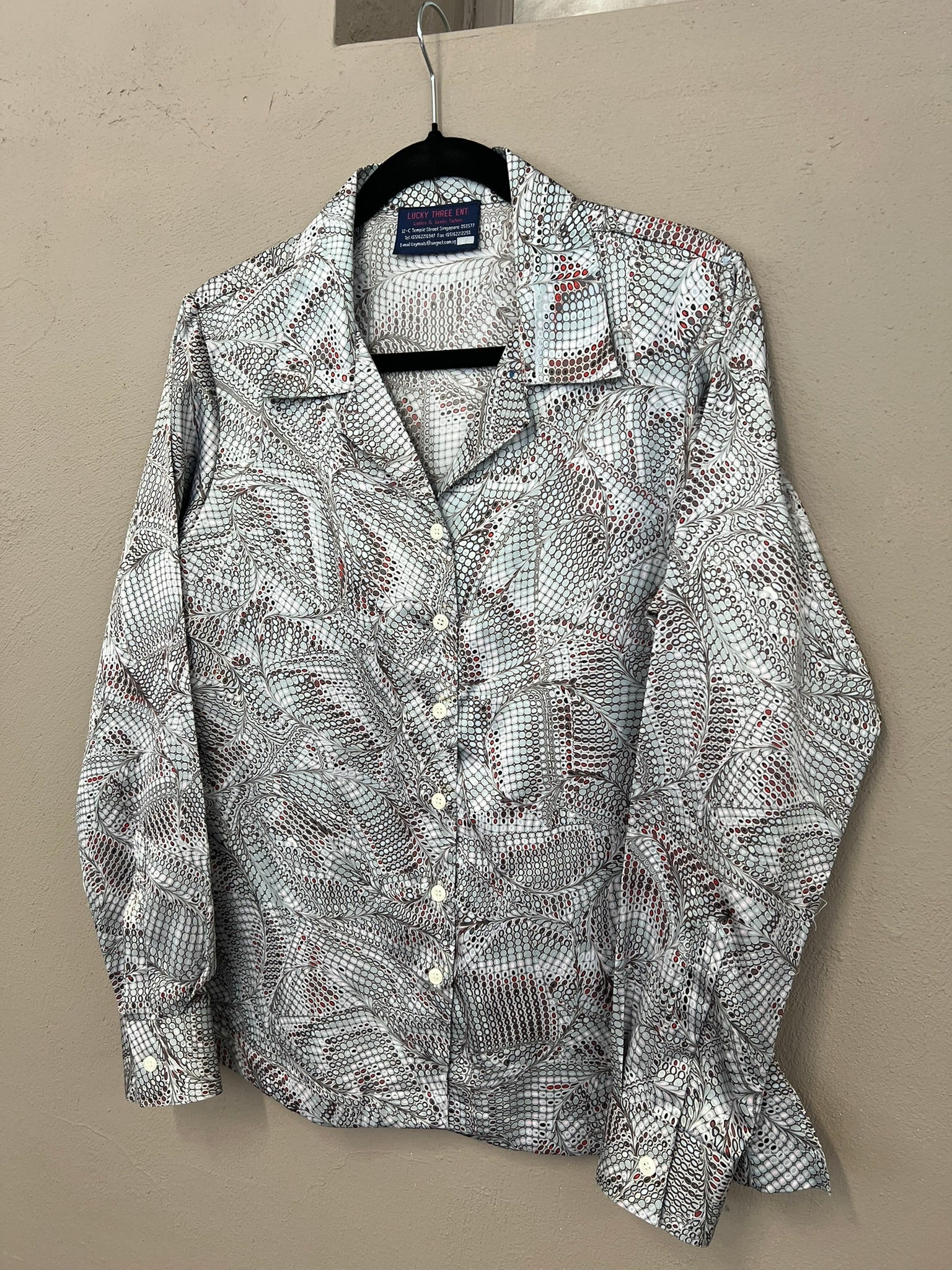 Y2K Silky Snake Print Shirt Abstract Geometric Button Up UK 14