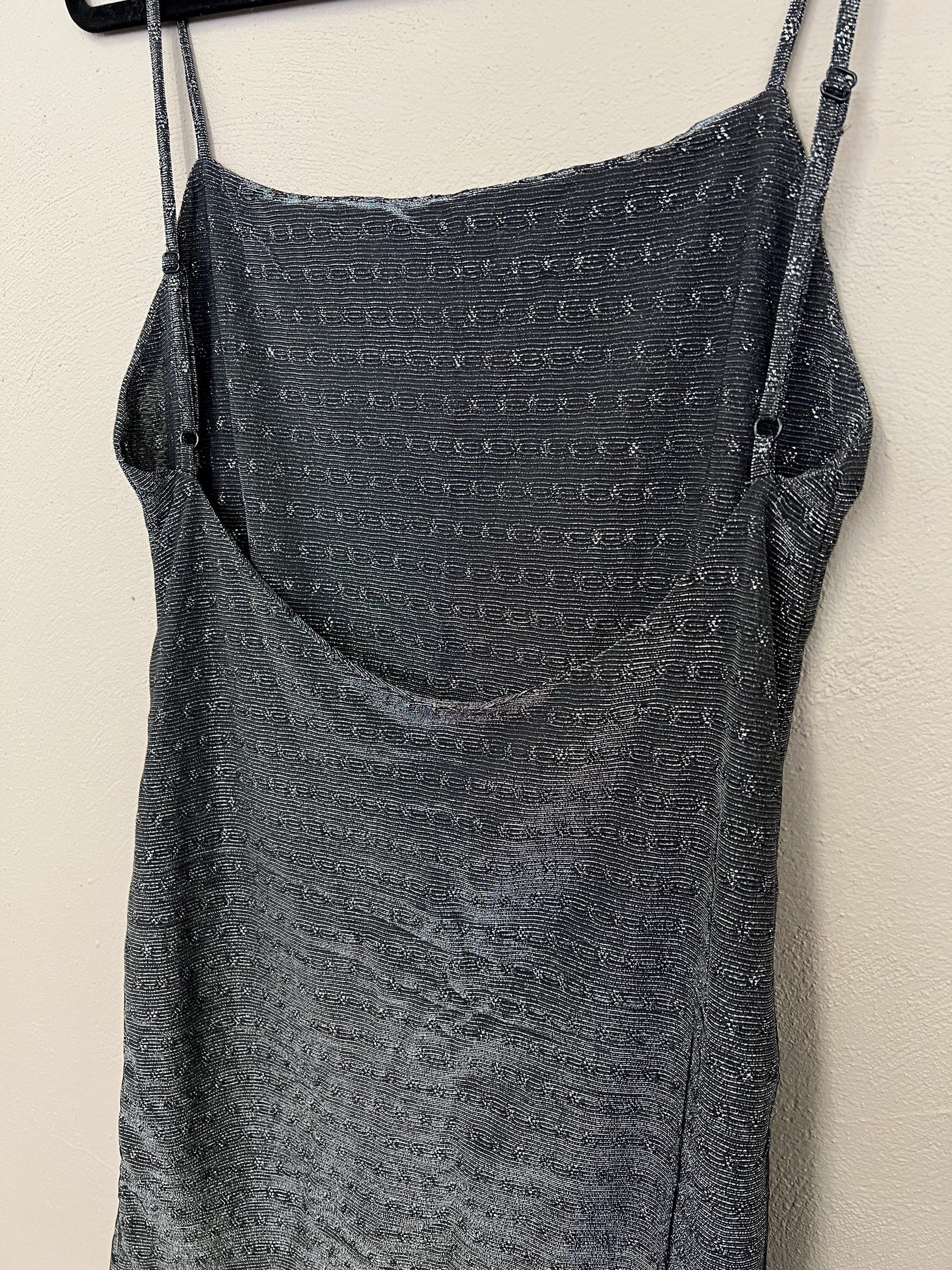 Silver Metallic Bodycon Mini Dress | Vintage | Backless Slinky Clubwear | Micro Mini