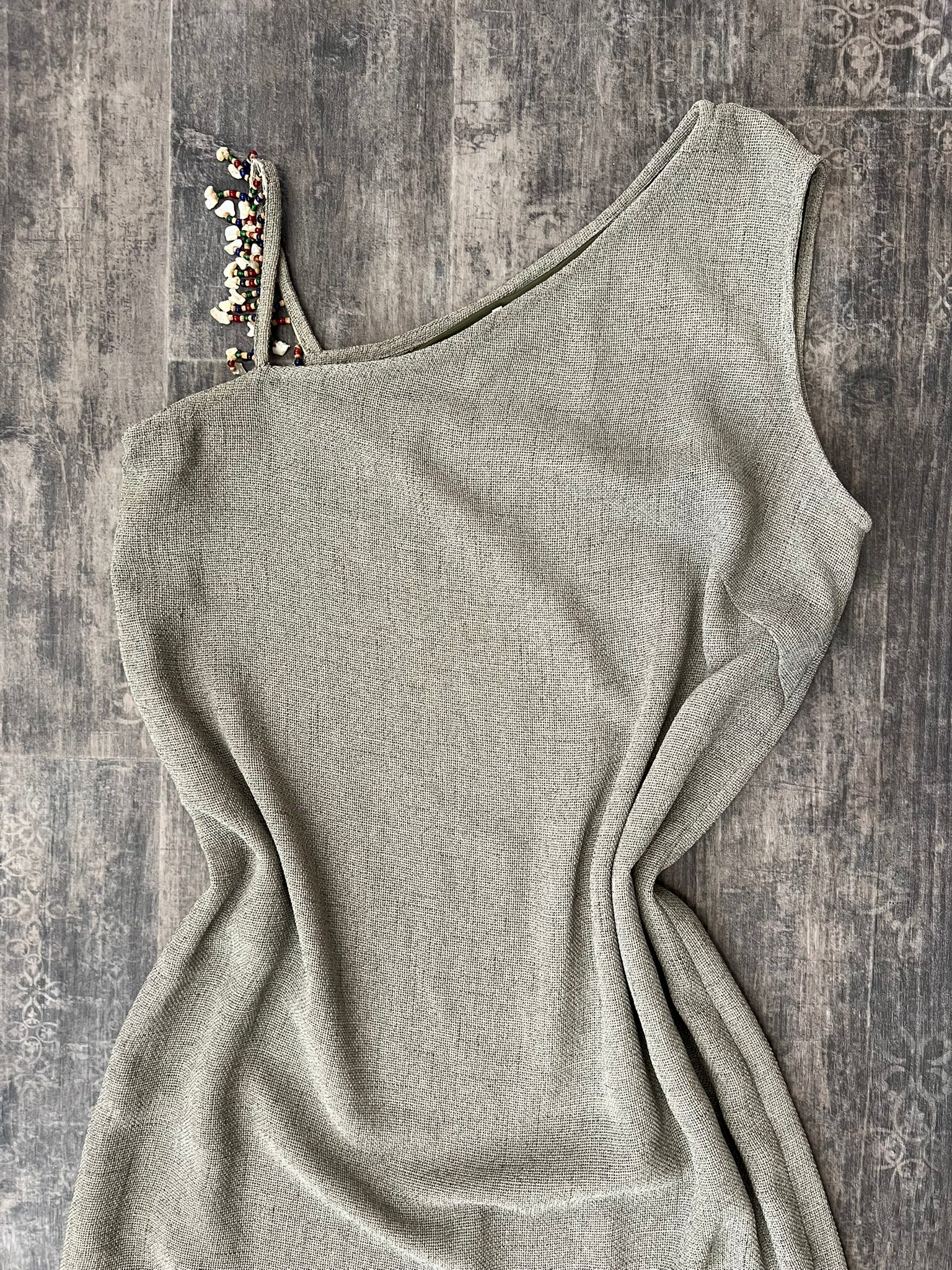 Vintage bodycon summer dress green one shoulder midi dress size UK 14