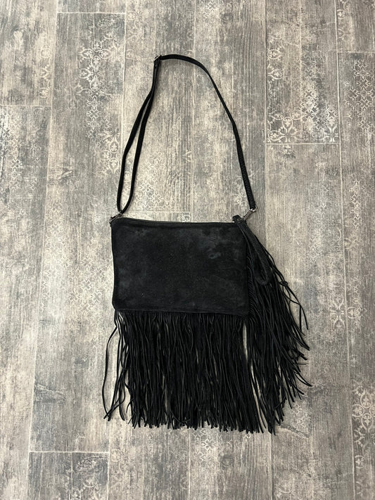 Vintage Black Suede Fringe Shoulder Bag Boho Festival Crossbody Tassels