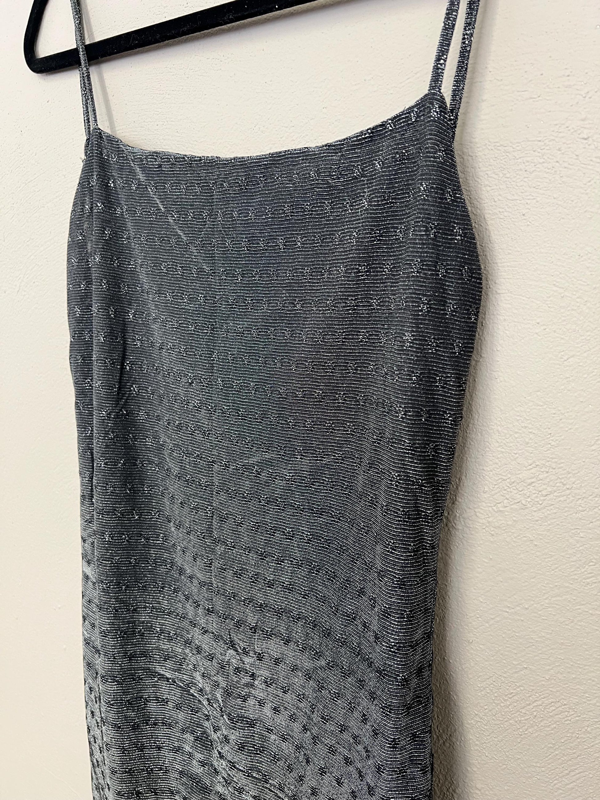 Silver Metallic Bodycon Mini Dress | Vintage | Backless Slinky Clubwear | Micro Mini
