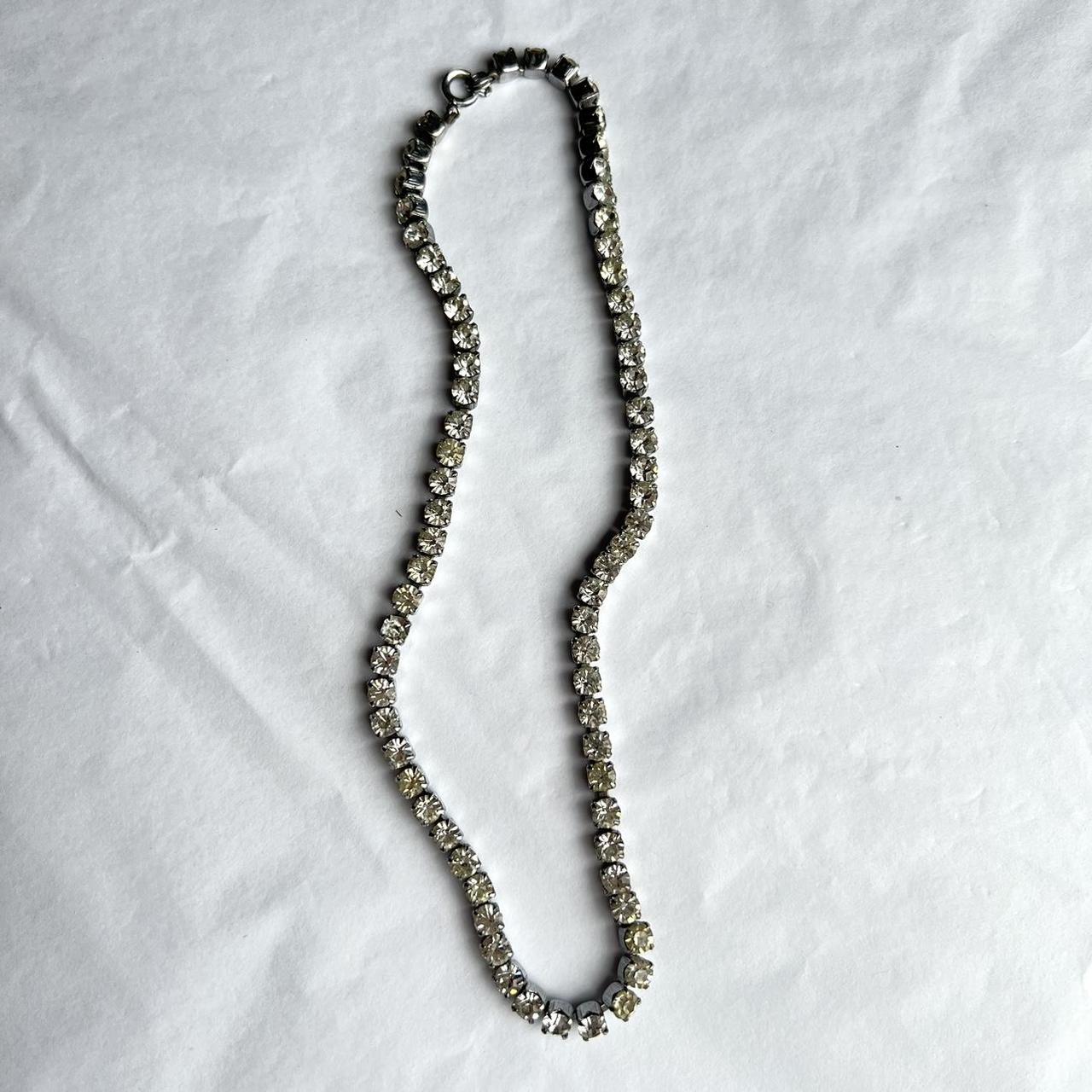 Vintage Diamanté Choker Necklace Silver Tone Skinny Tennis Classic Rhinestone Diamond Chain