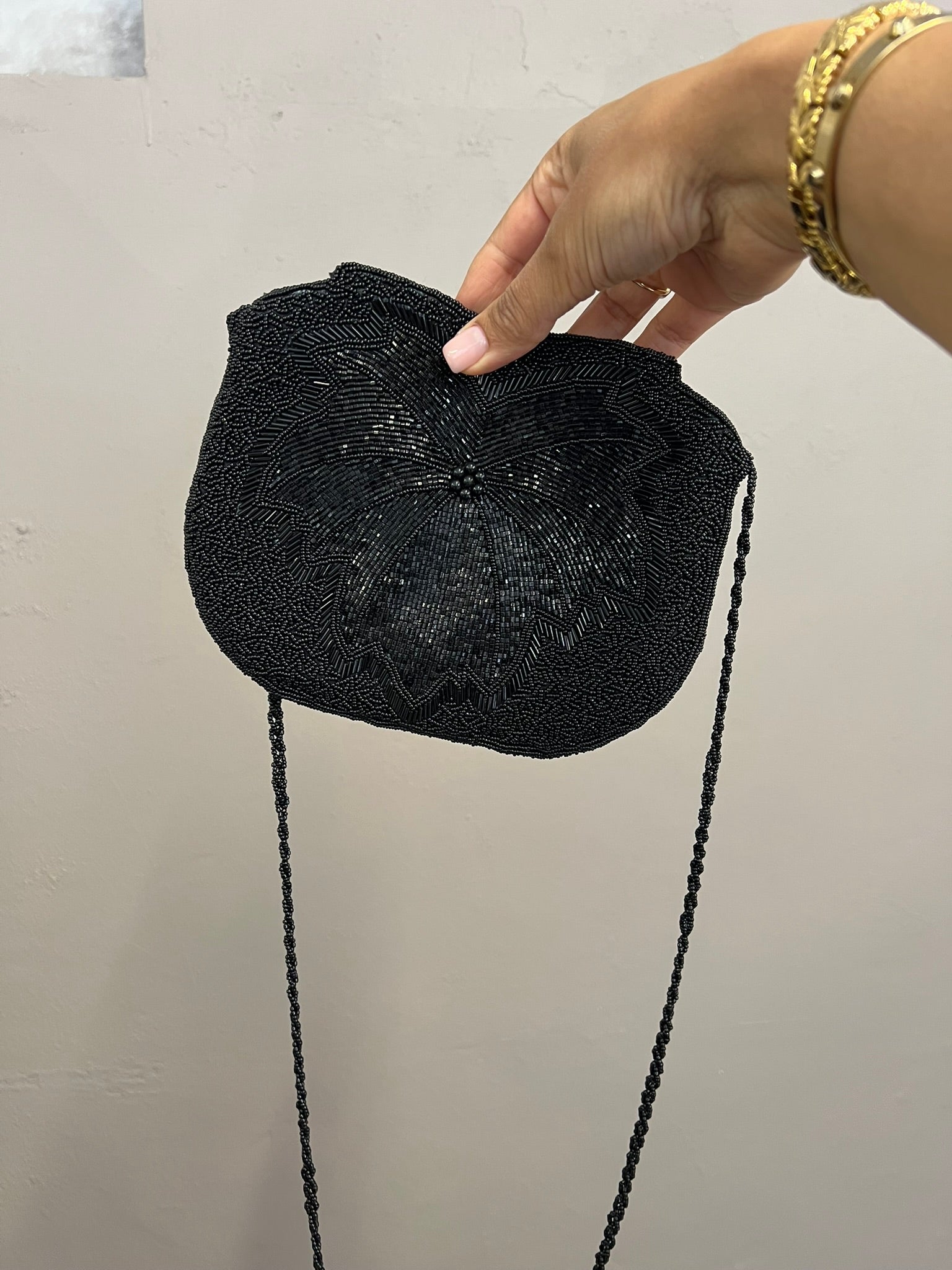 Evening Handbag Black Beaded Vintage 1990s Small Party Bag