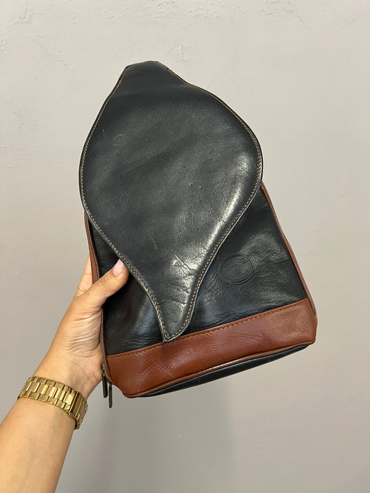 Vintage Leather Backpack Asymmetric Handbag Black and Brown 90s Vintage Bag