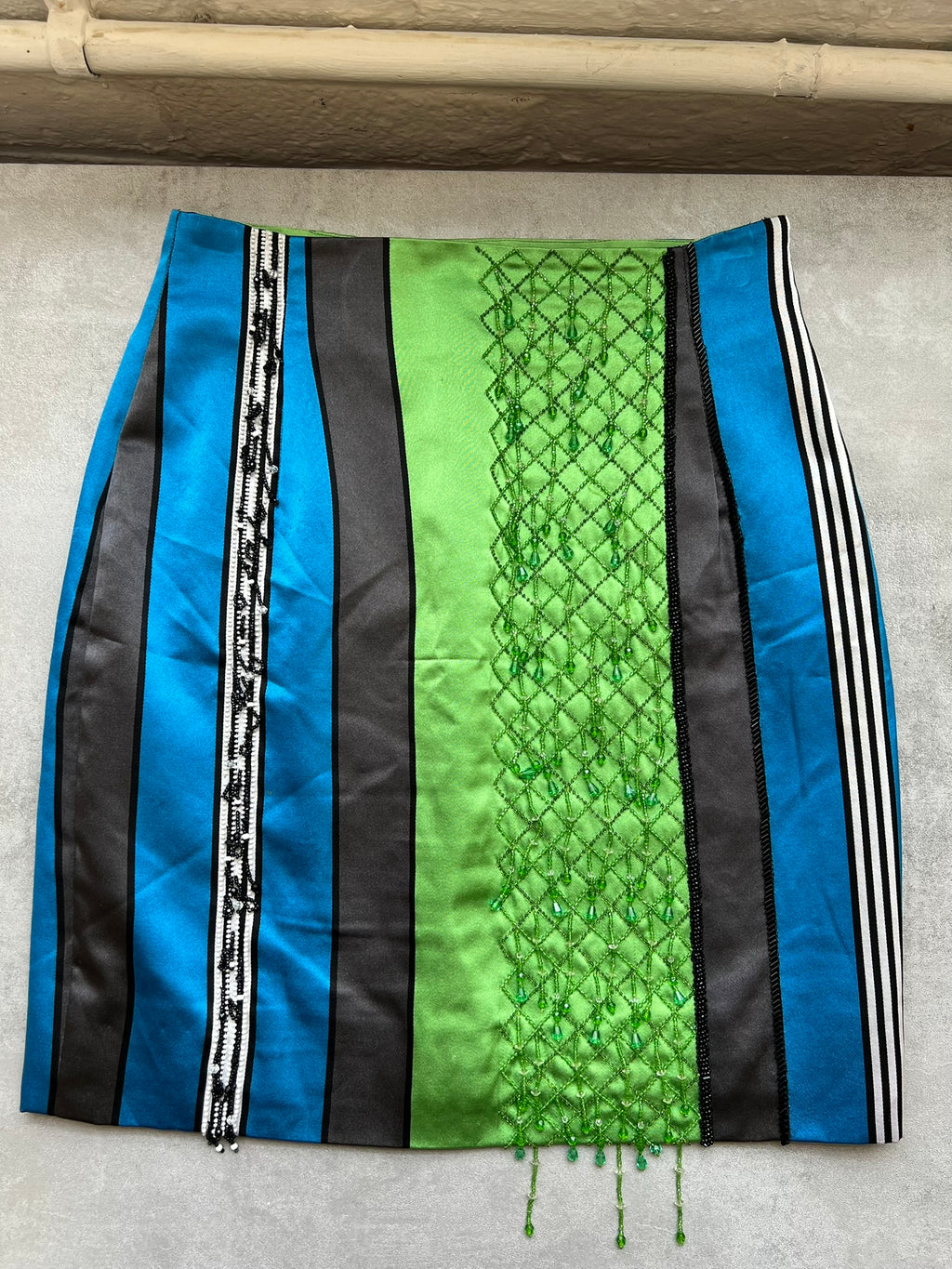 Vintage 1970s Silk Skirt Beaded Mini Skirt ALMA Couture Italian Made 100% Silk Skirt Beaded Panel True Vintage Size Small UK 8