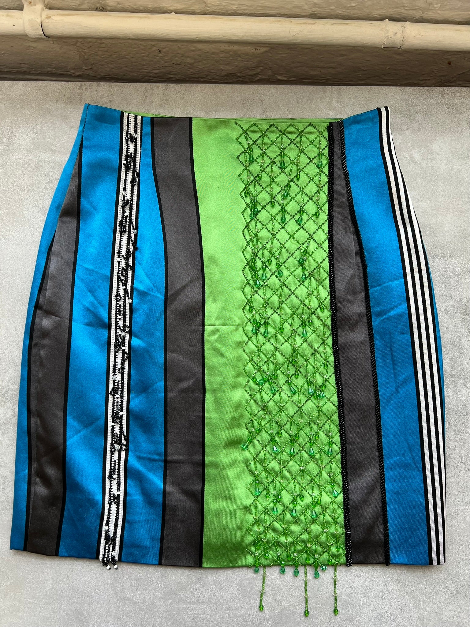 Vintage 1970s Silk Skirt Beaded Mini Skirt ALMA Couture Italian Made 100% Silk Skirt Beaded Panel True Vintage Size Small UK 8