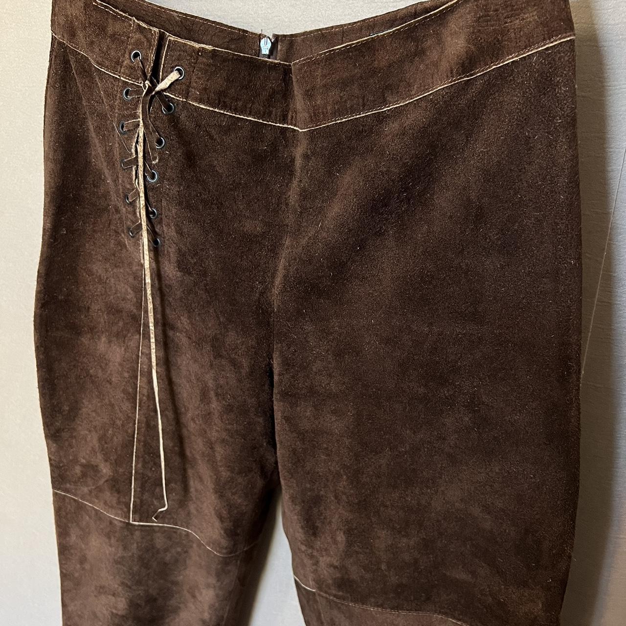 Vintage 90s Leather Trousers Western Suede Straight Leg Lace Up Brown Pants