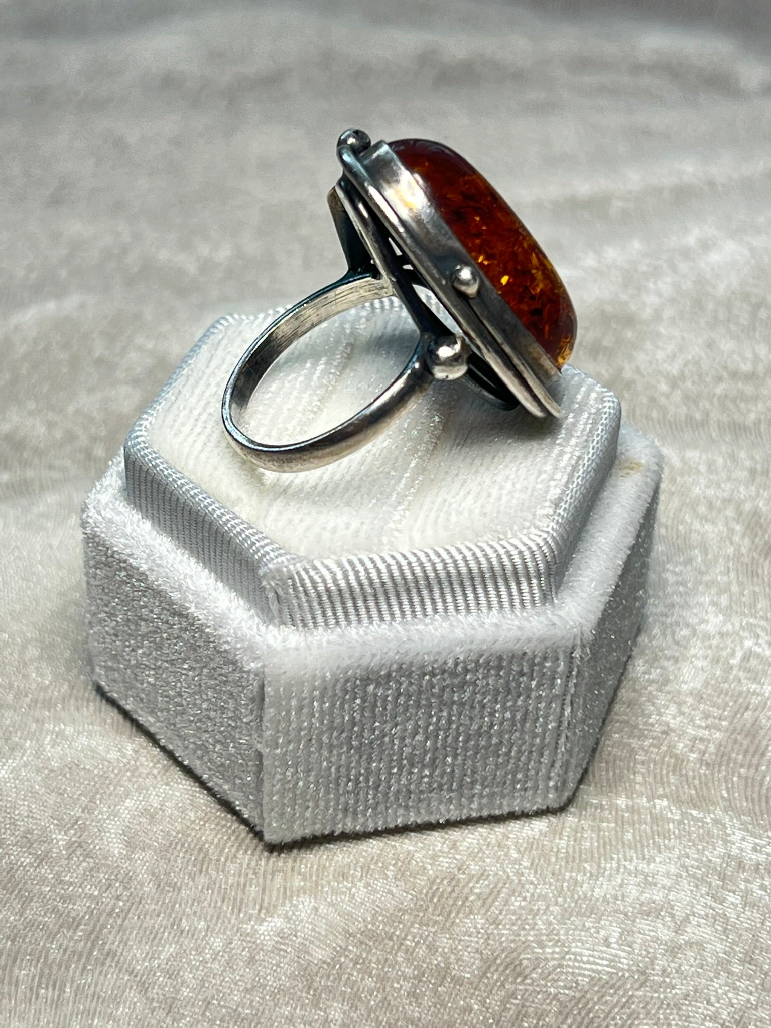 Vintage Bellarri Sterling Silver Amber Statement Ring Leaf Detail Size O