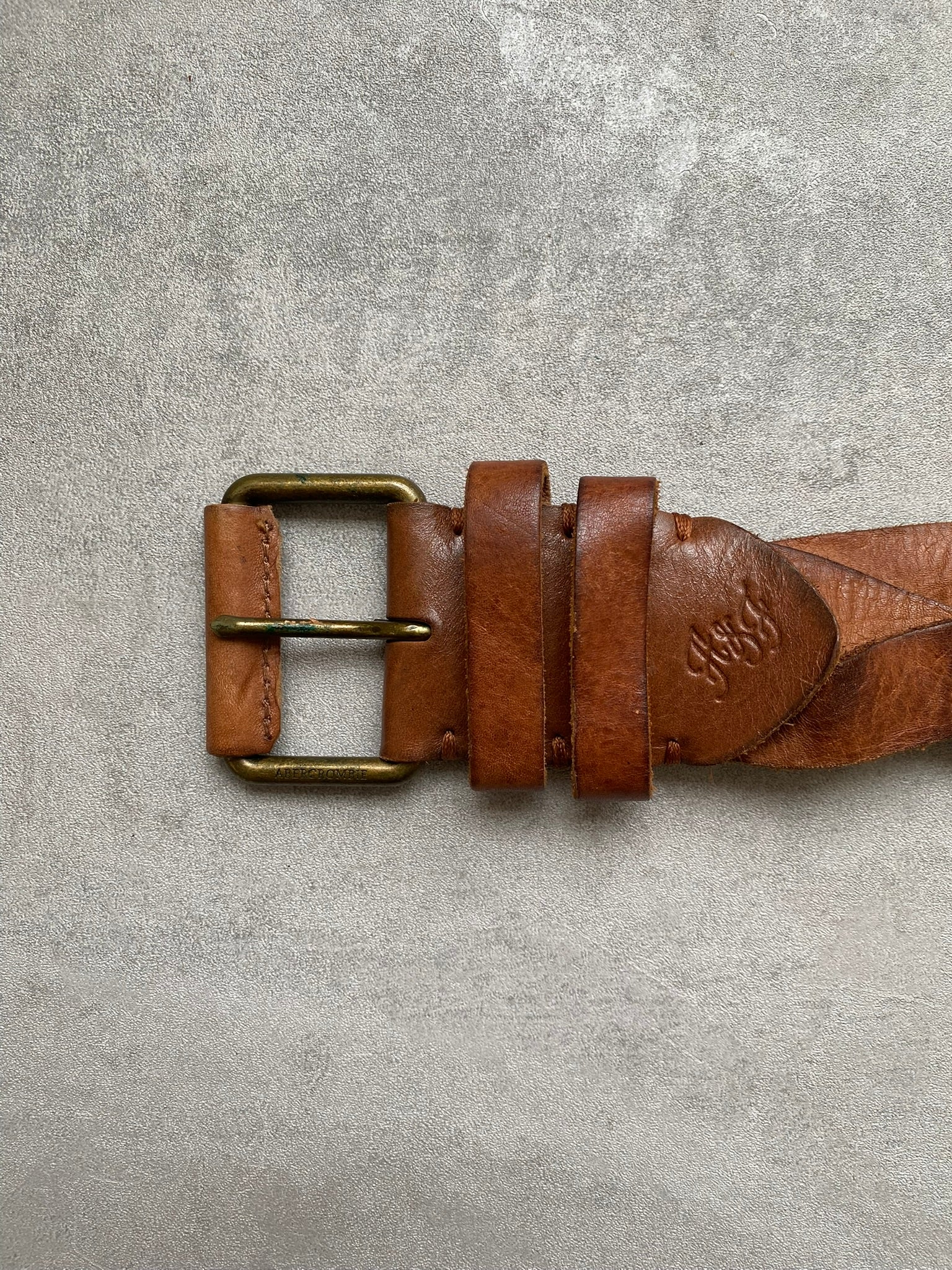 Abercrombie & Fitch Tan Leather Belt Chunky Brass Buckle