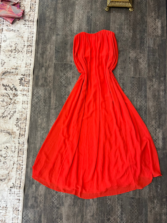 Red Strapless Gown Saloni Evening Maxi Dress UK 10