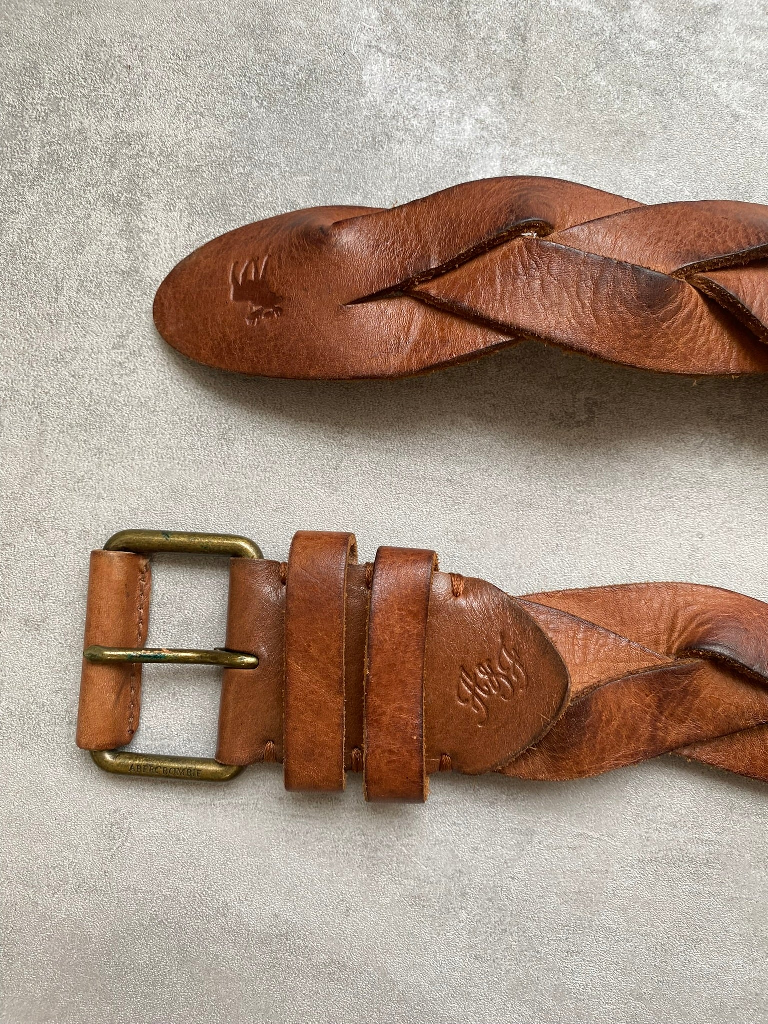 Abercrombie & Fitch Tan Leather Belt Chunky Brass Buckle – Newd
