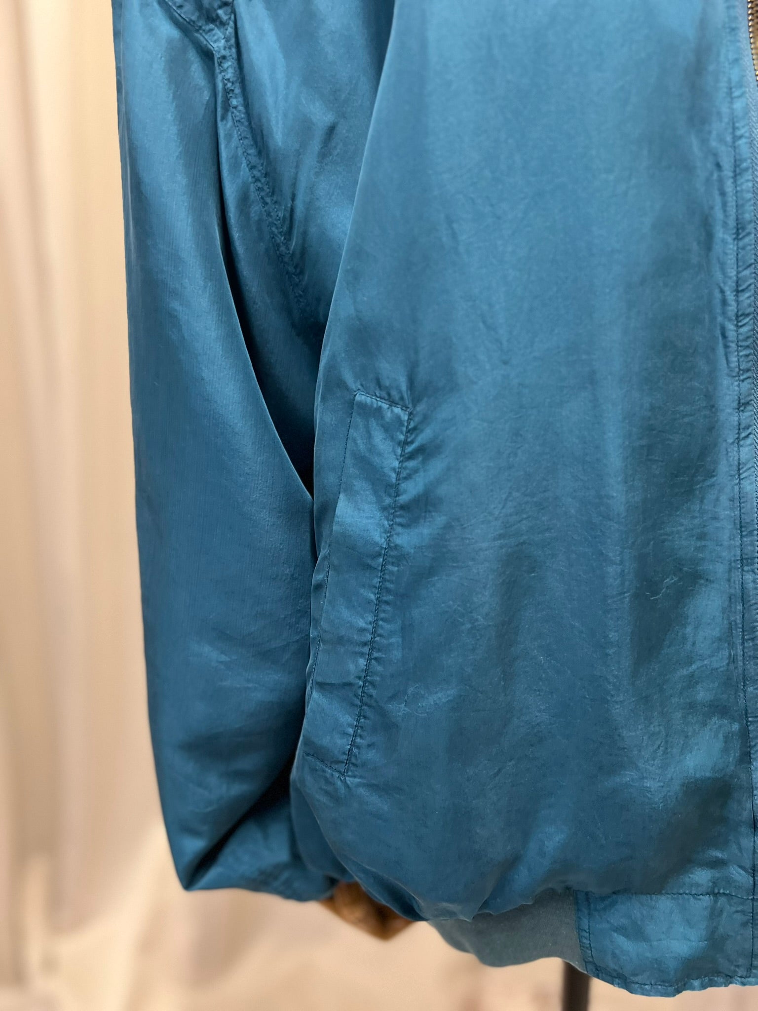Vintage 1980s Mark Adam Teal Blue Silk Bomber Jacket 100% Silk Vintage Korean Genuine Silk Lightweight Oversized Women's Jacket Size L