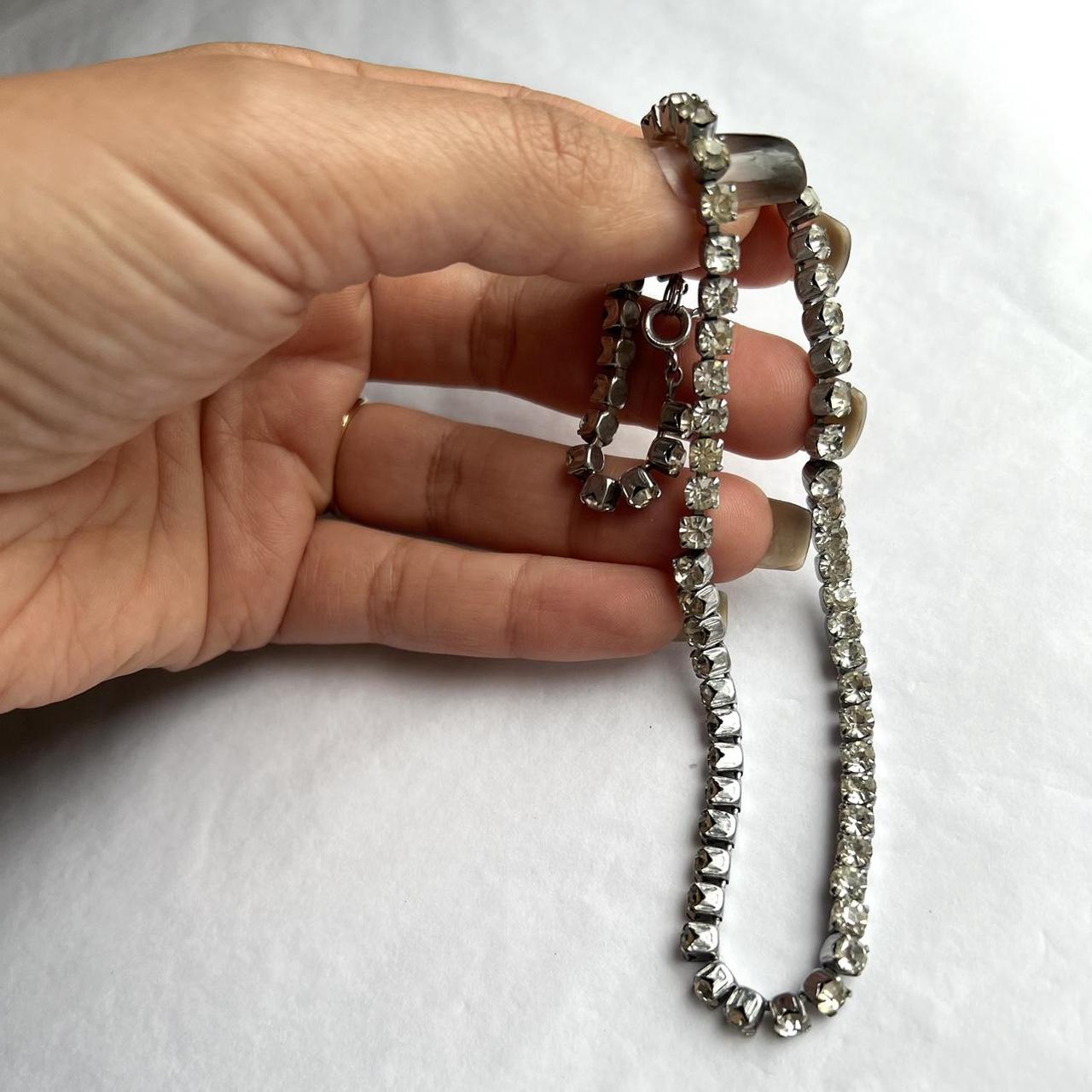 Vintage Diamanté Choker Necklace Silver Tone Skinny Tennis Classic Rhinestone Diamond Chain