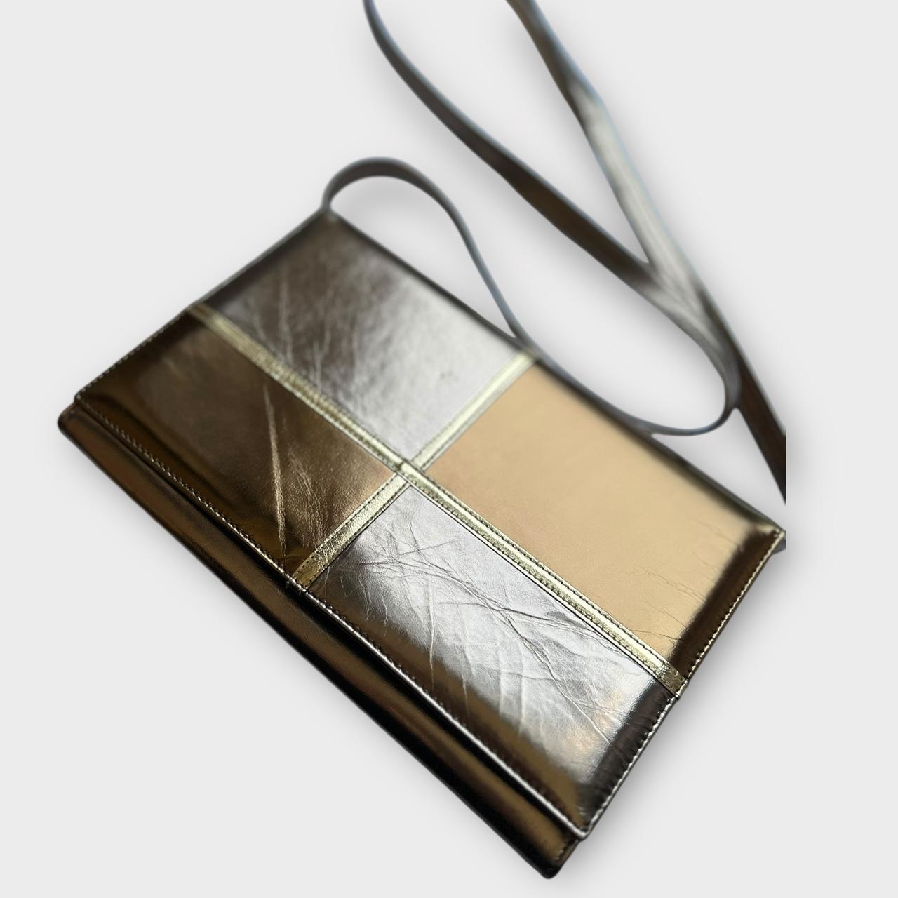 Vintage Shoulder Bag Silver and Gold Cross Body Bag 80s Handbag Blocked Patchwork