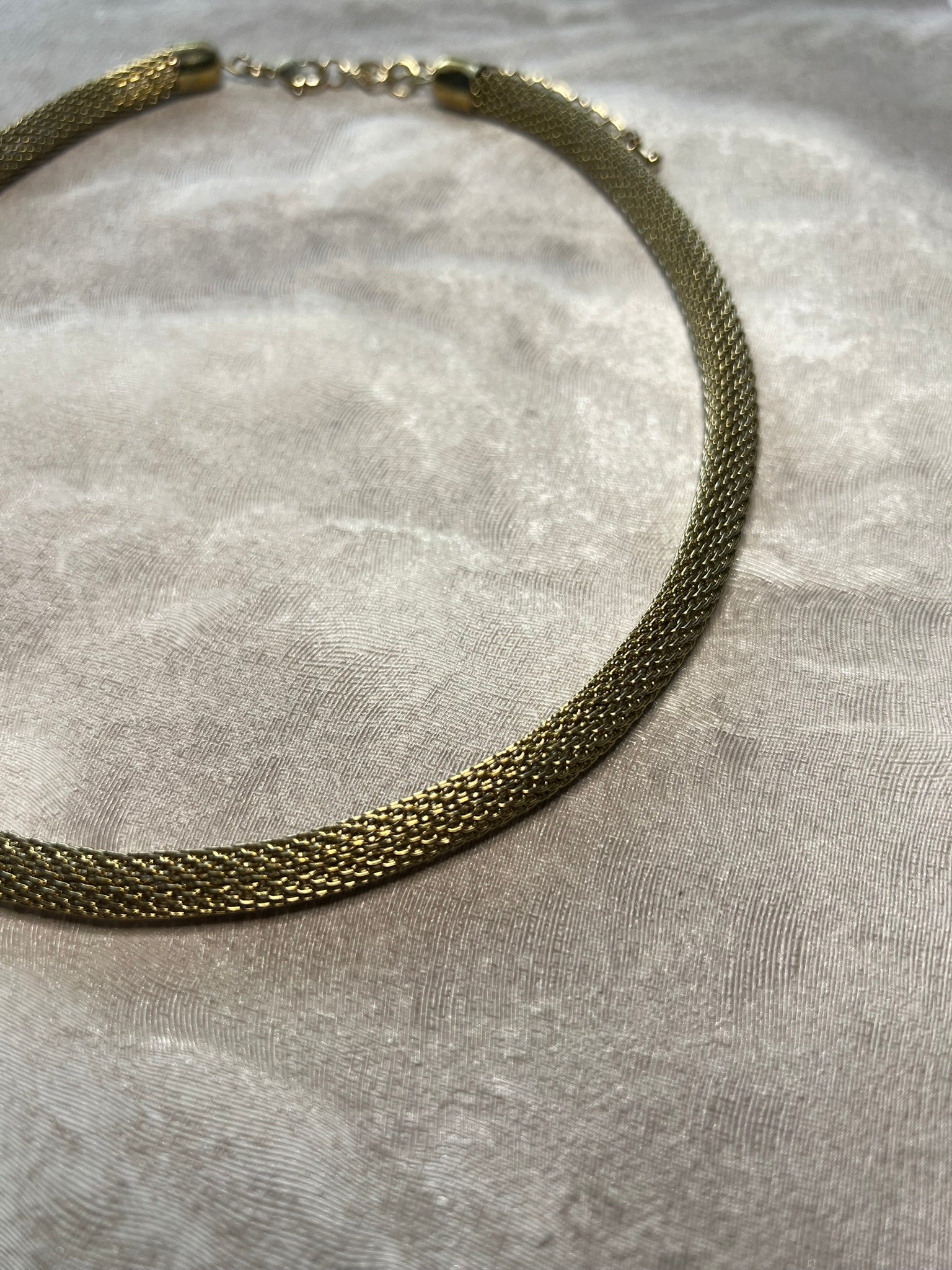 Vintage Mesh Chain Necklace Gold Tone Torque Collar Necklace