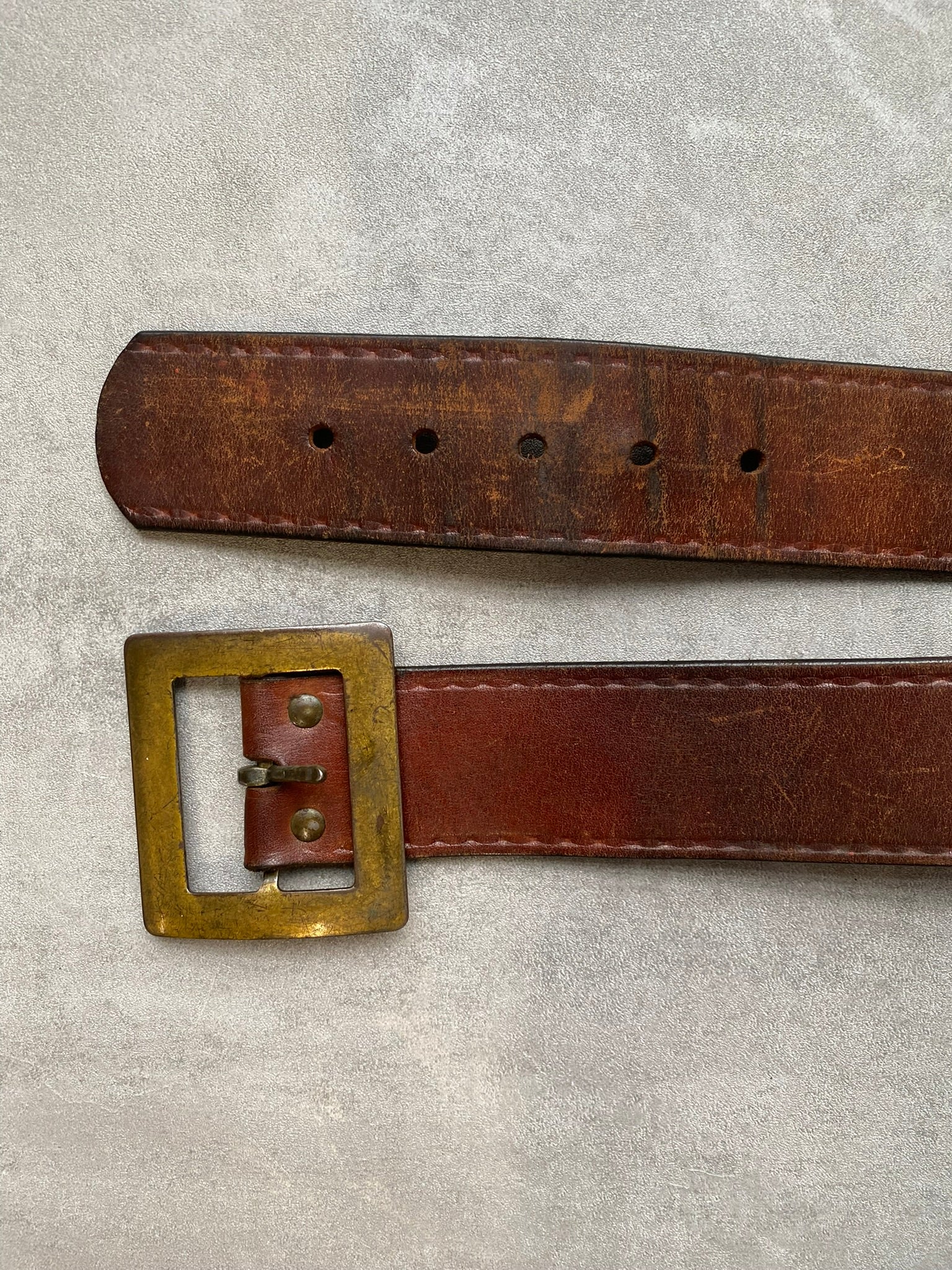 Vintage Ibex of England Brown Leather Belt Brass Buckle Rustic Western Belt Large Square Buckle Made in England