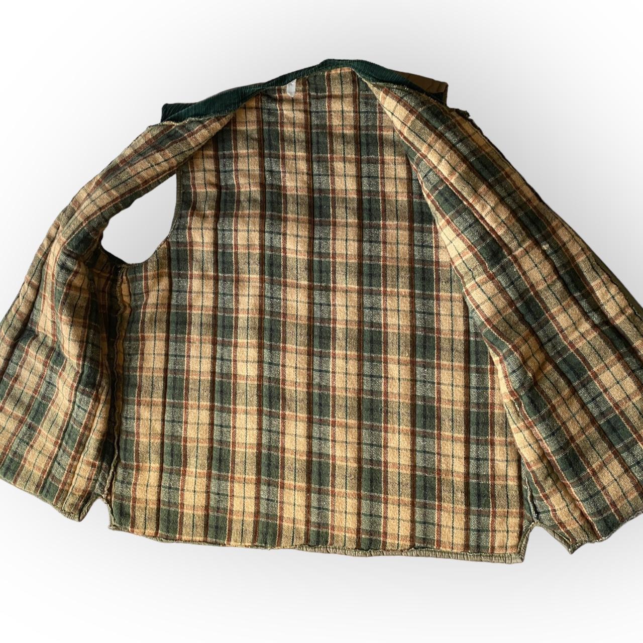 Vintage 80s Quilted Gilet Flannel Lining Padded Body Warmer Khaki with Corduroy Accents with Zipper