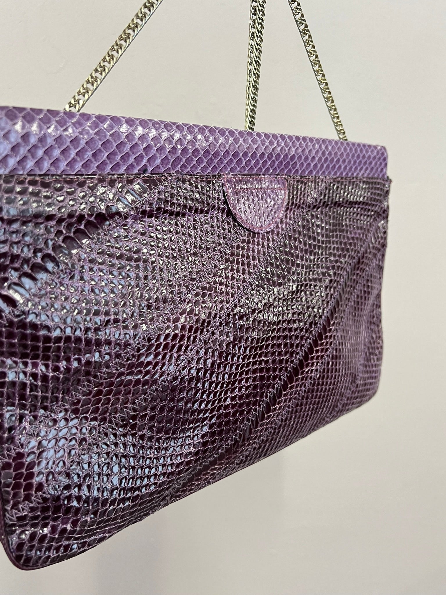 True Vintage 60s Purple Snakeskin Clutch Bag Evening Bag Snakeskin Crossbody
