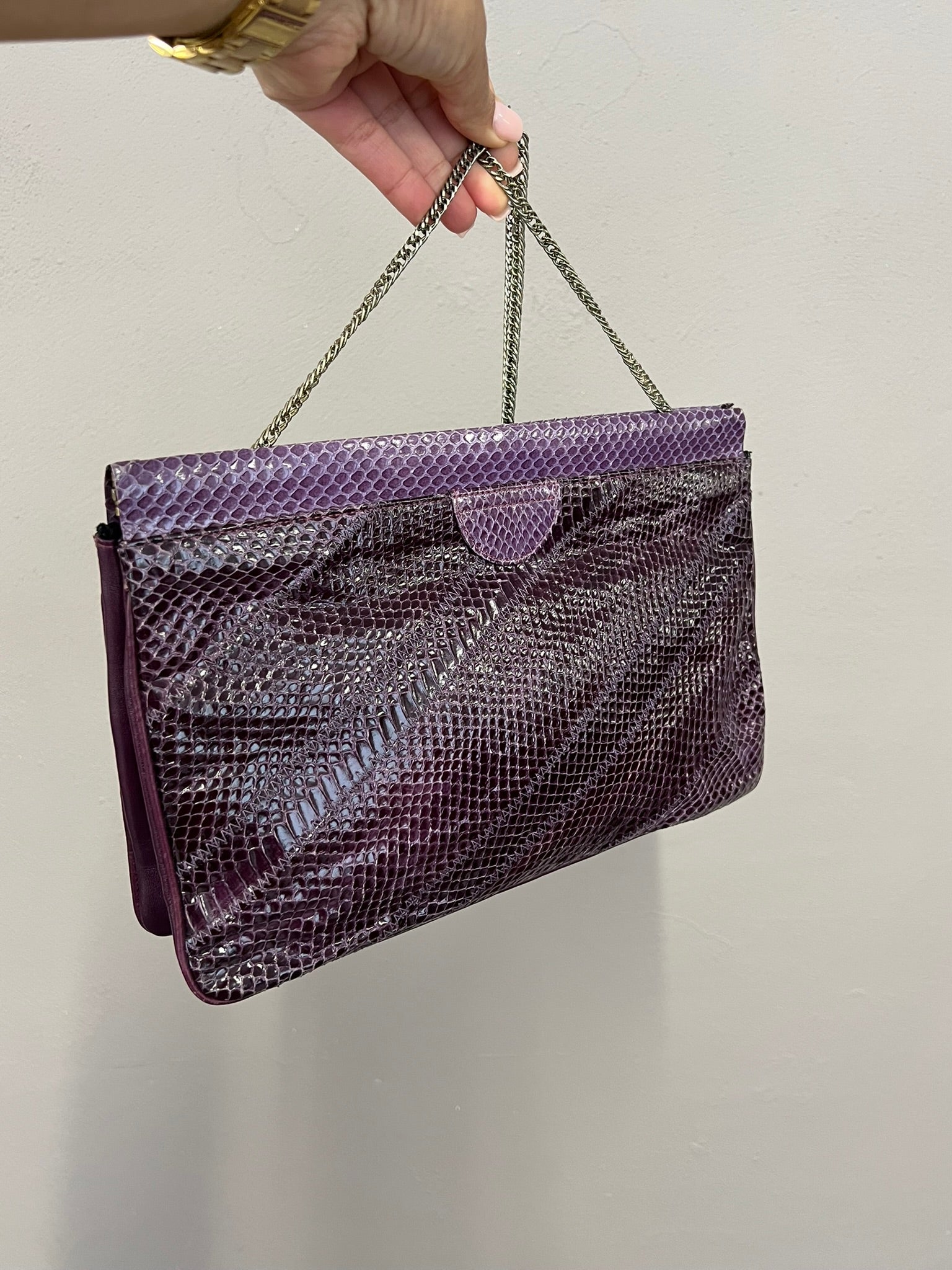 True Vintage 60s Purple Snakeskin Clutch Bag Evening Bag Snakeskin Crossbody