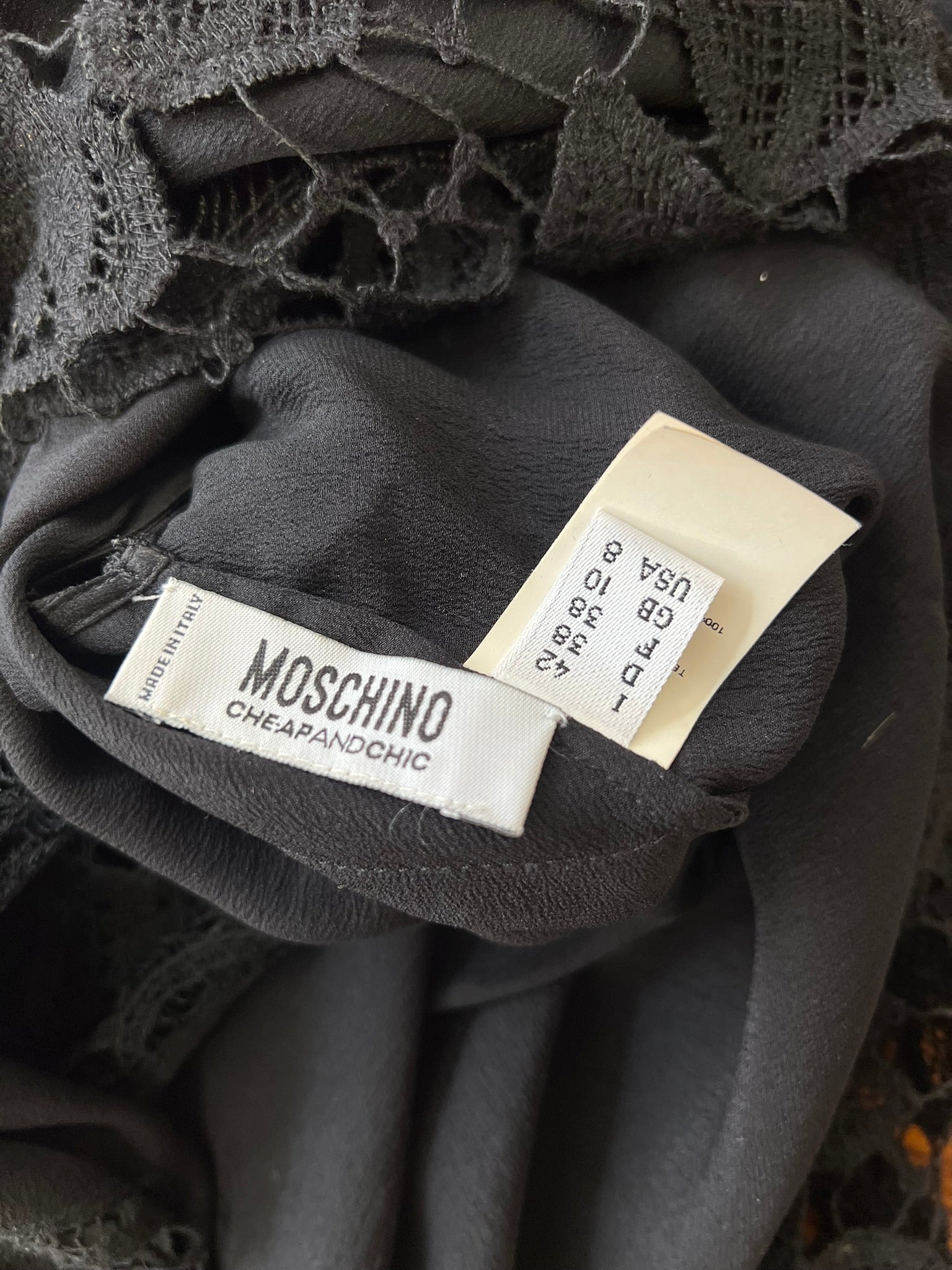 Moschino Cheap and Chic Black Lace Silk Dress Mini UK 10