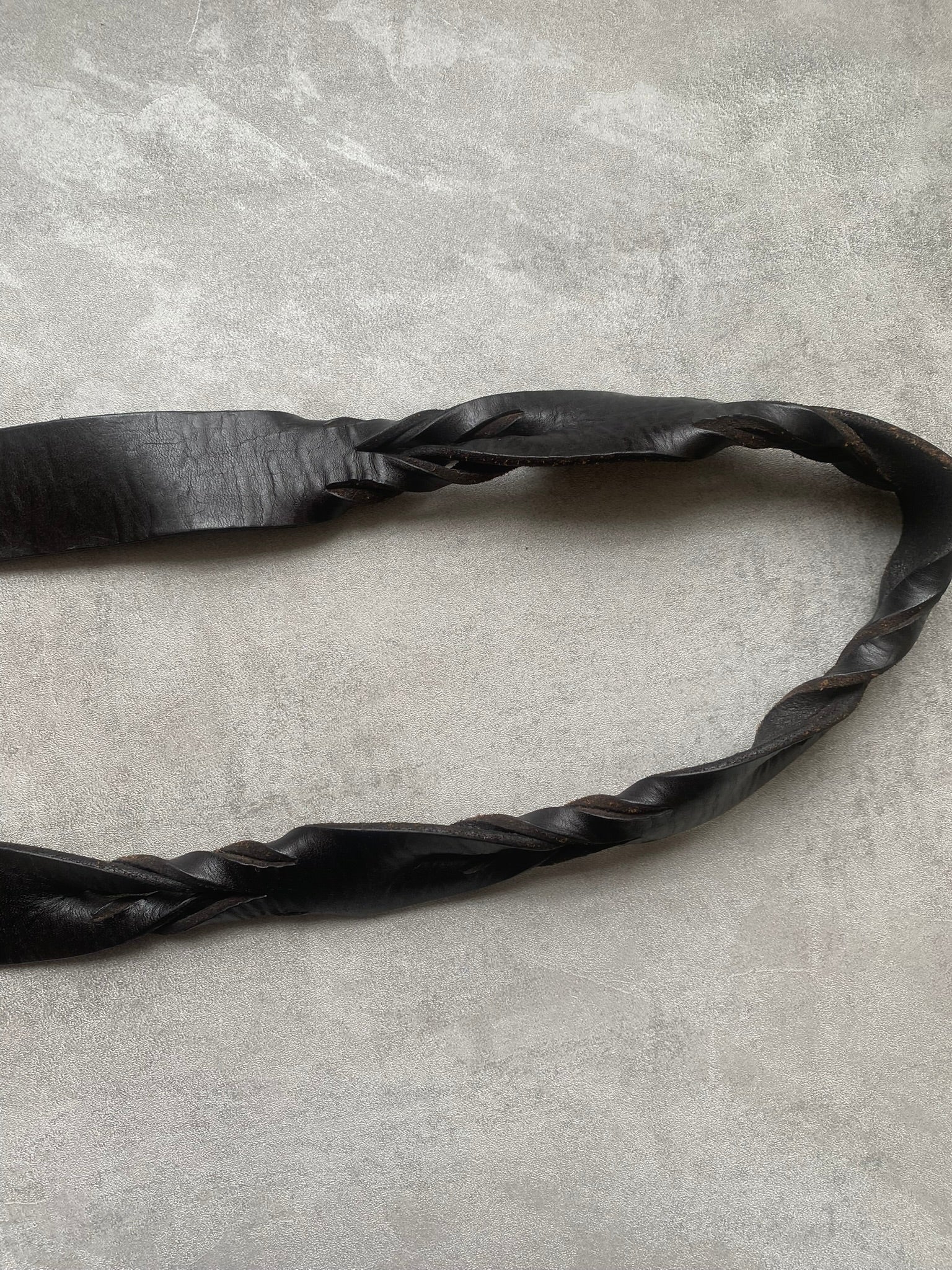 Vintage Black Braided Leather Belt Genuine Leather Belt 90s Silver Buckle Size