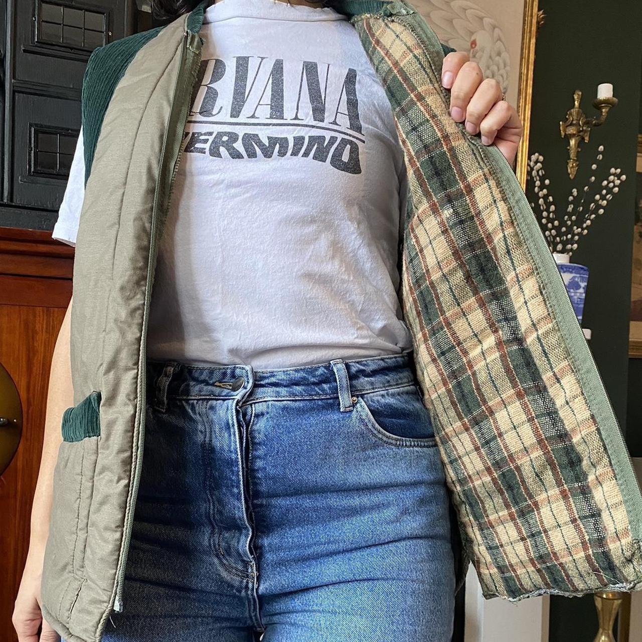 Vintage 80s Quilted Gilet Flannel Lining Padded Body Warmer Khaki with Corduroy Accents with Zipper