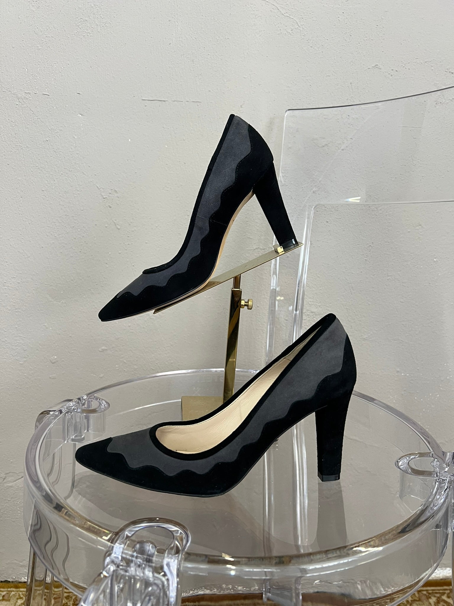 L.K. Bennett Black Suede Scalloped Heels Size 37