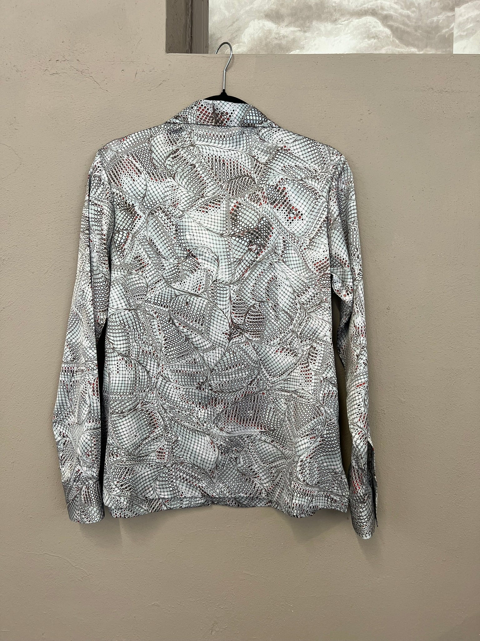 Y2K Silky Snake Print Shirt Abstract Geometric Button Up UK 14