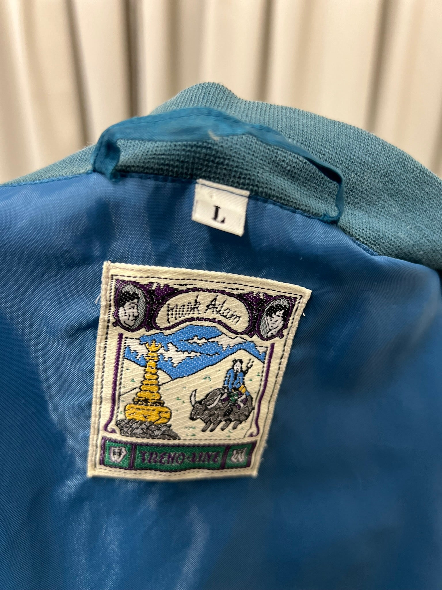 Vintage 1980s Mark Adam Teal Blue Silk Bomber Jacket 100% Silk Vintage Korean Genuine Silk Lightweight Oversized Women's Jacket Size L