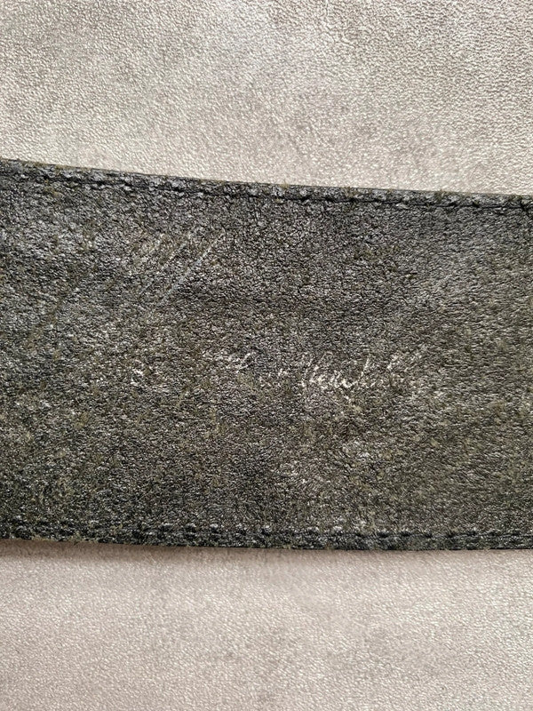 Vintage Black Croc Embossed Leather Belt Rounded Buckle Genuine Leather