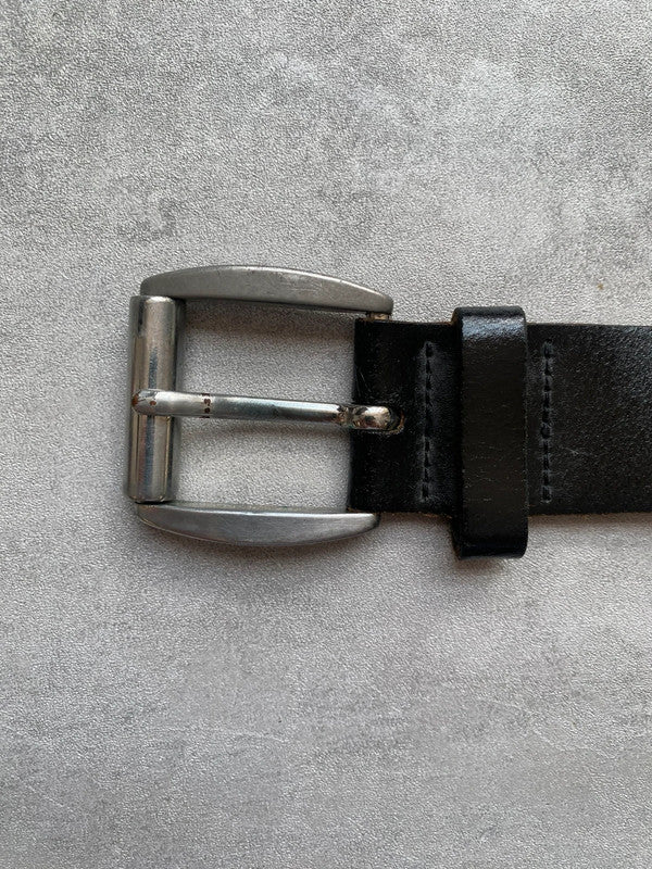 Vintage Black Italian Leather Belt Classic Silver Tone Buckle Made in Italy